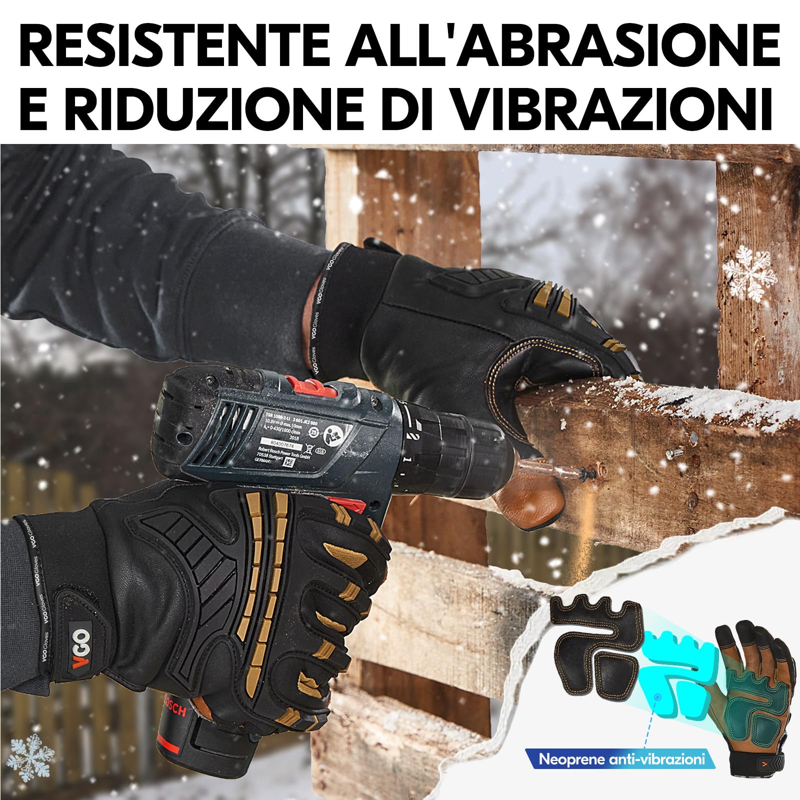 Vgo... Guanti da Lavoro Uomo Invernale Impermeabile da -20℃, Guanti Meccanico Anti-Vibrazione Termici per Lavoro Pesante Edilizia Camionista con Rivestimento Thinsulate-3M (L, marrone 1 paio)