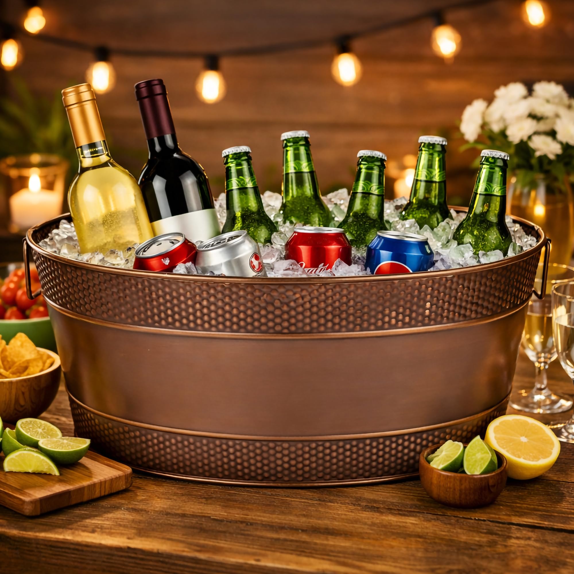 BREKX Aspen verzinkte Wanne, Kupfer-Finish, Eis- und Getränkekühler für Partys, versiegelter, auslaufsicherer Partykühler, leicht zu reinigen, handgefertigt, groß, oval, 25 Liter, Eimer für 30