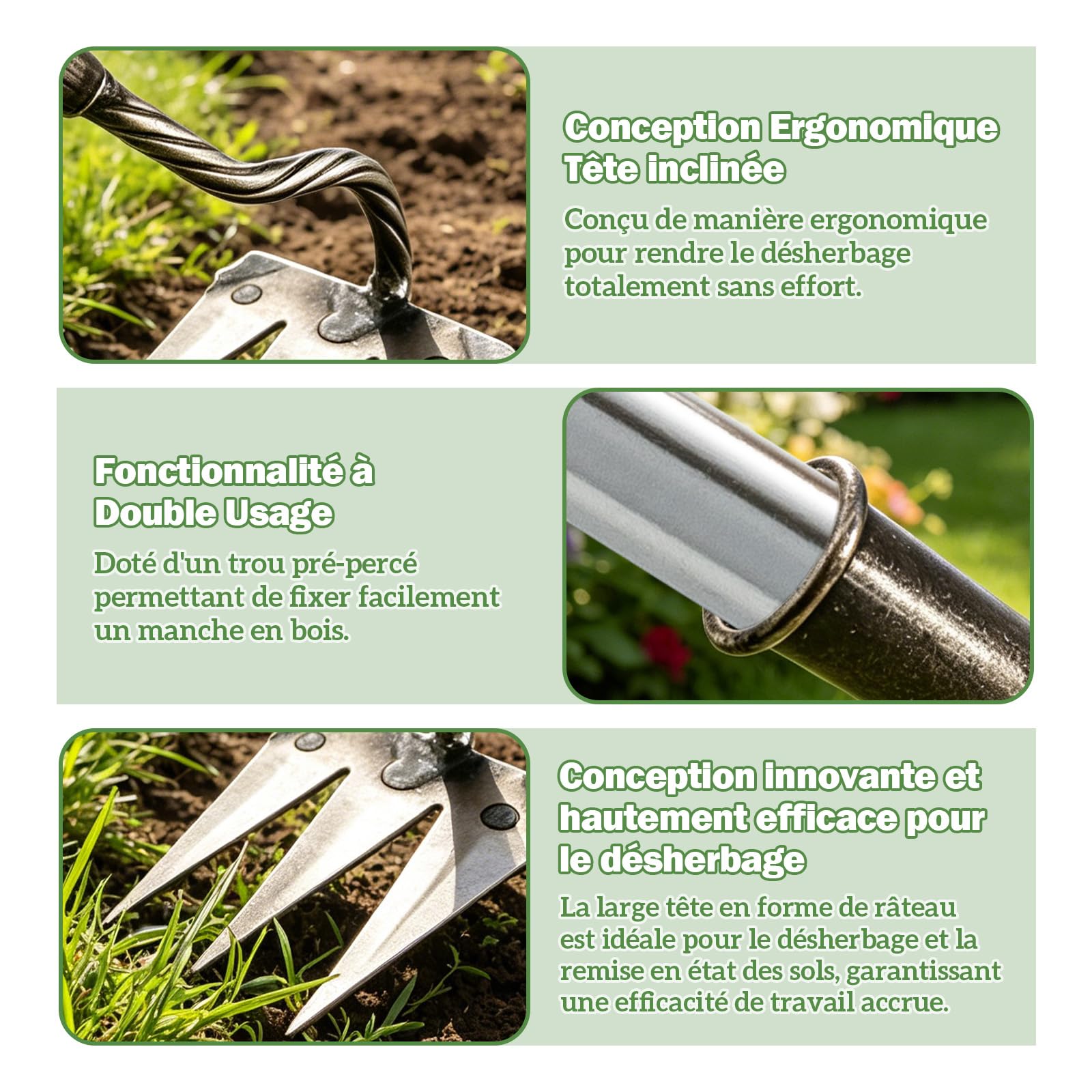 MagiDeal Râteau Désherbeur, Outil de Désherbage, Rateau de Désherbage Berthaus, Rateau de Jardin Robuste en Acier au Manganèse, Râteau à Main pour Planter, Cultiver La Pelouse, sans Manche, 3 Dents