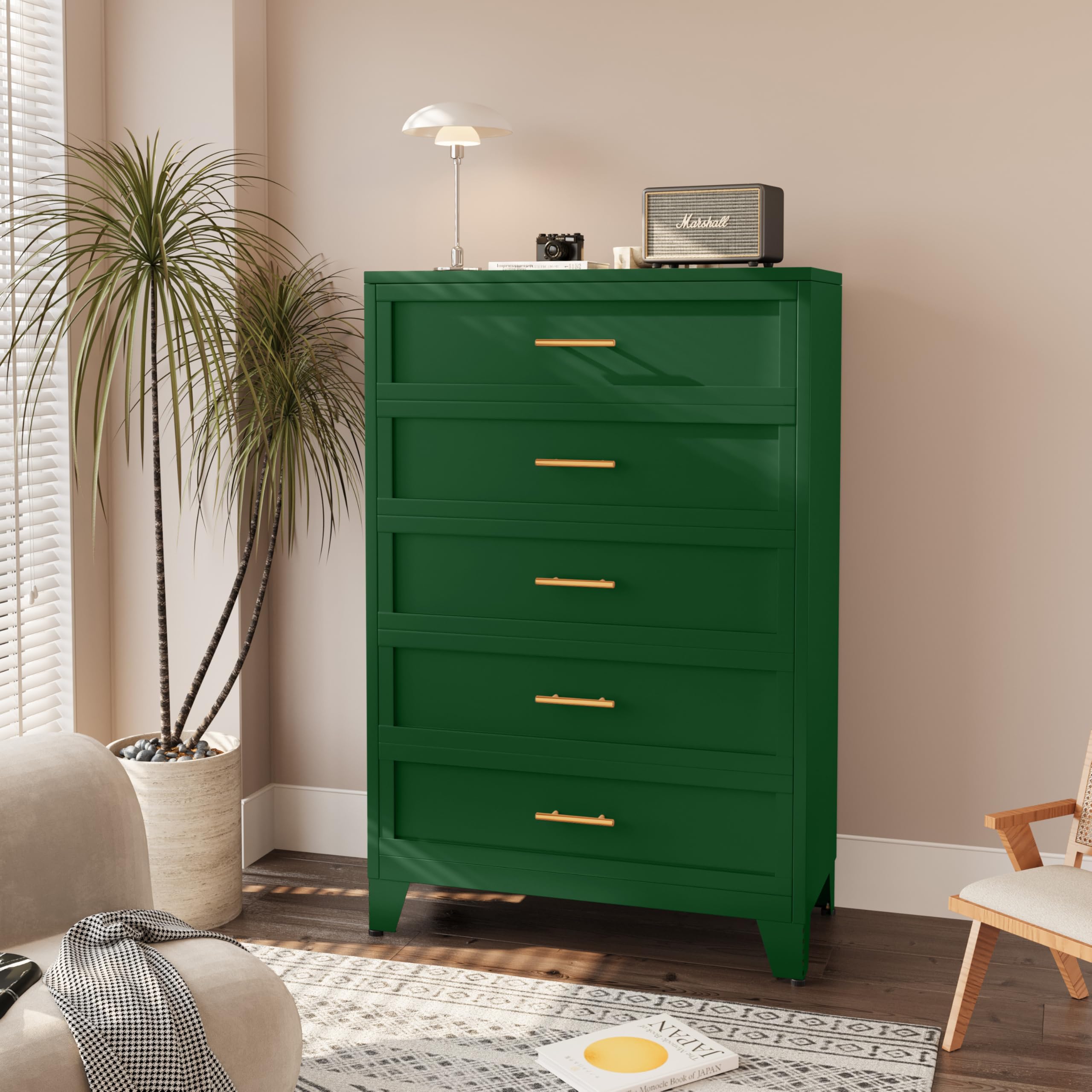 Amazon.com: AUEYTVR Metal Dresser for Bedroom Tall Green Dresser, Chest of  Drawers for Bedroom with Large Storage Space for Living Room, Hallway,  Entryway, Home Office (Green, 5 Drawers) : Home & Kitchen