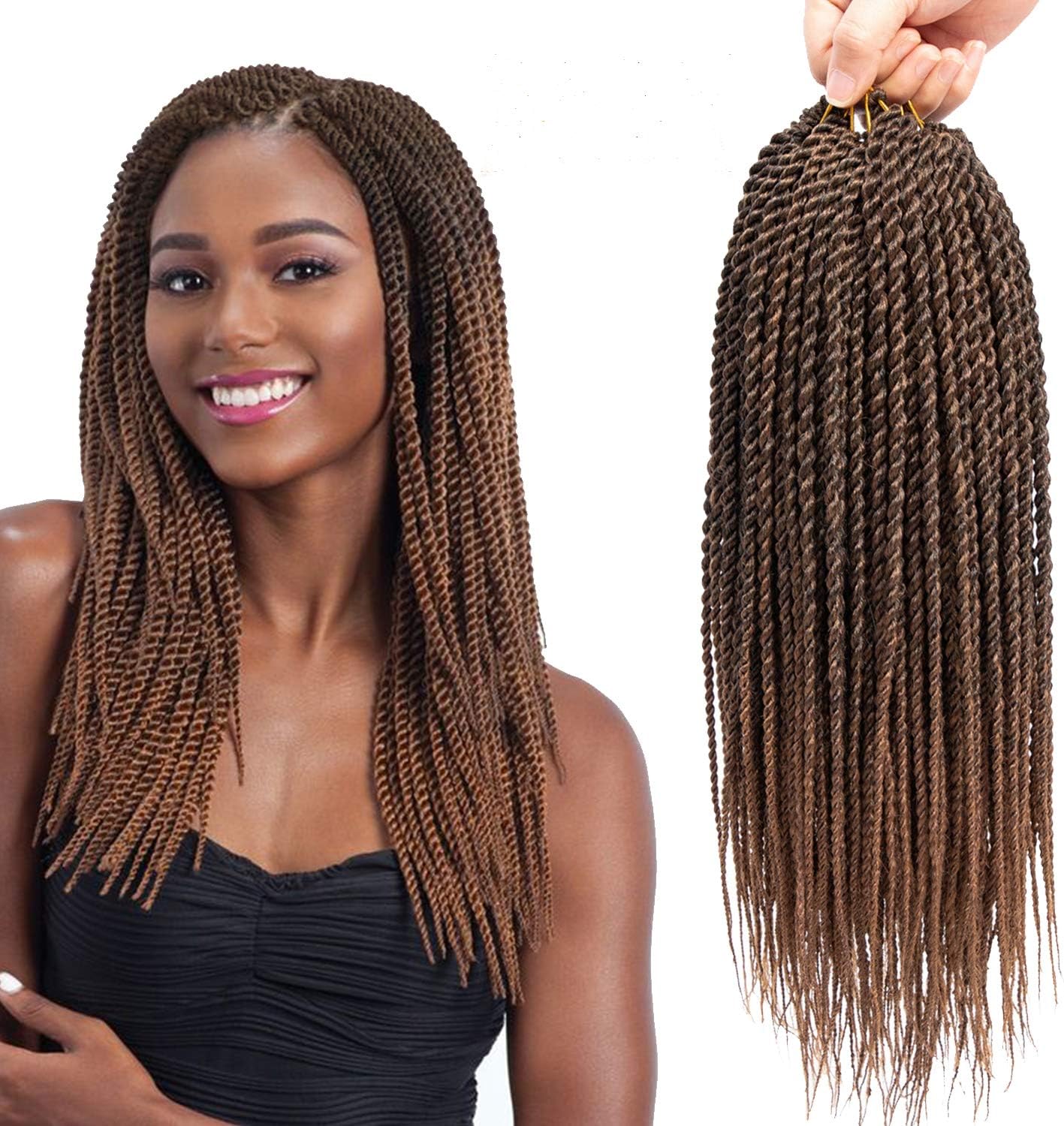 6Pcs 16inch 30stands Senegalese Twist Crochet Hair Braids Small Havana Twist Crochet Braiding Hair Low Temperature Fiber Synthetic Crochet Hair Extensions (1B/30)