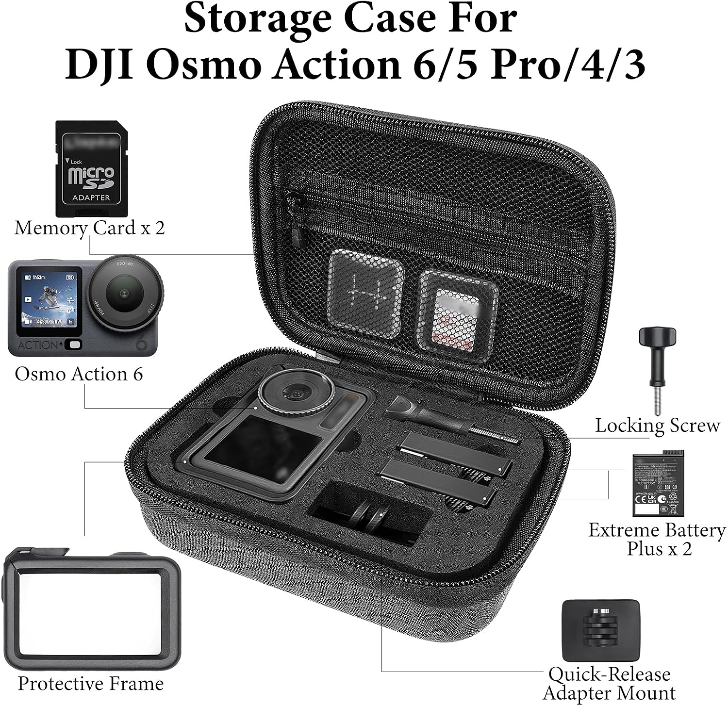 Geekria Carrying Case Compatible with DJI Osmo Action 6, 5 Pro, 4, 3 Camera Protective Case, Hard Shell Travel Storage Bag with Cable Storage for Action5 Pro Accessories (Dark Grey)