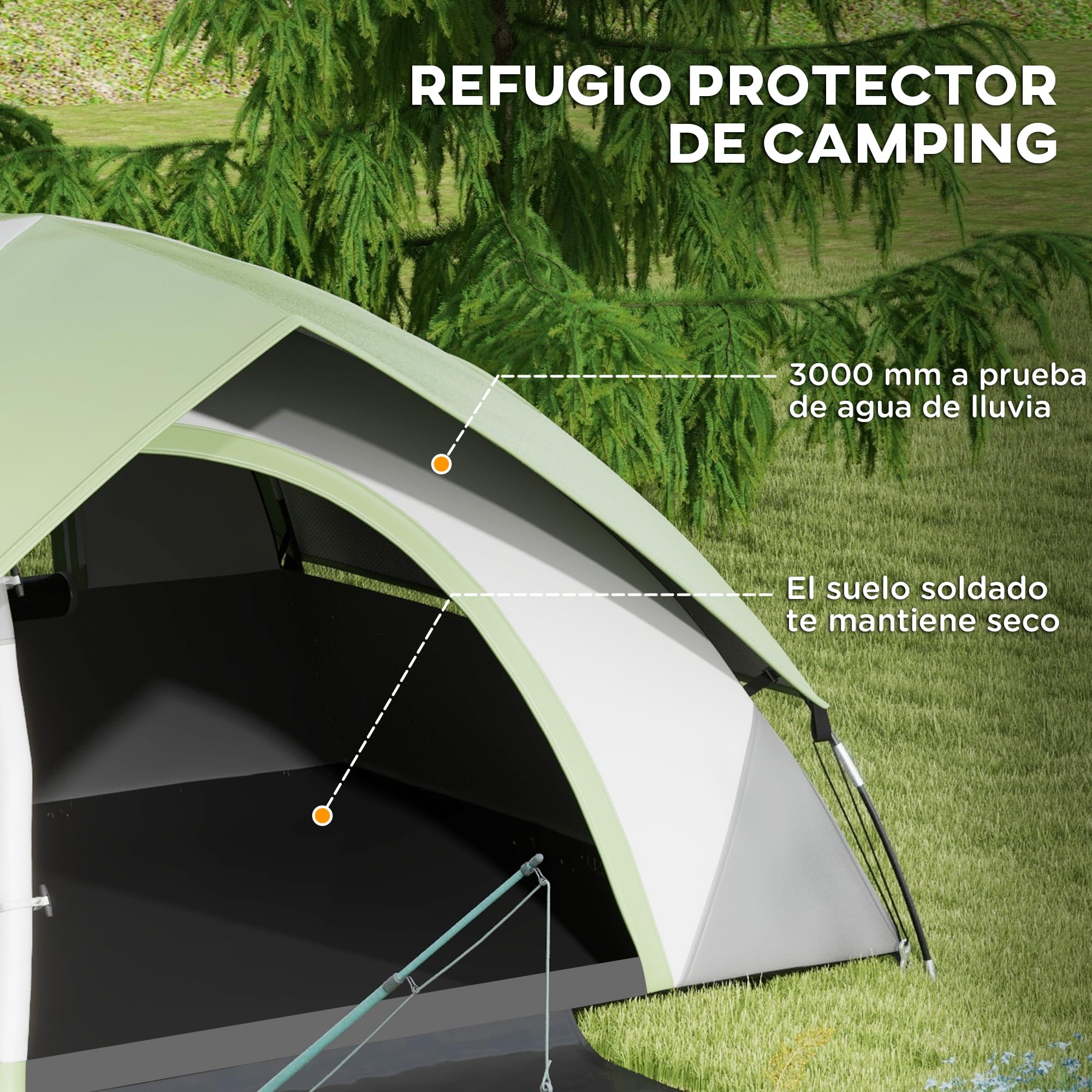 Outsunny Tienda de Campaña para 2 Personas Tienda de Camping Plegable Ligero con Ventana y Bolsa de Transporte Impermeable 3000 mm 210x150x110 cm Gris y Verde