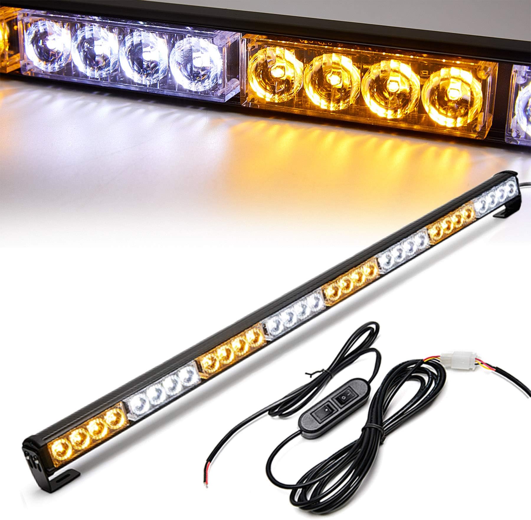 Emergency Light Bar 35.5 Inch Traffic Advisor Led Strobe Light Bar Kit Rainproof Warning Caution Turn Signals Directional Car Vehicles Pickup Trucks Tow Roof Rear Head (35.5 Inch, Yellow/White)