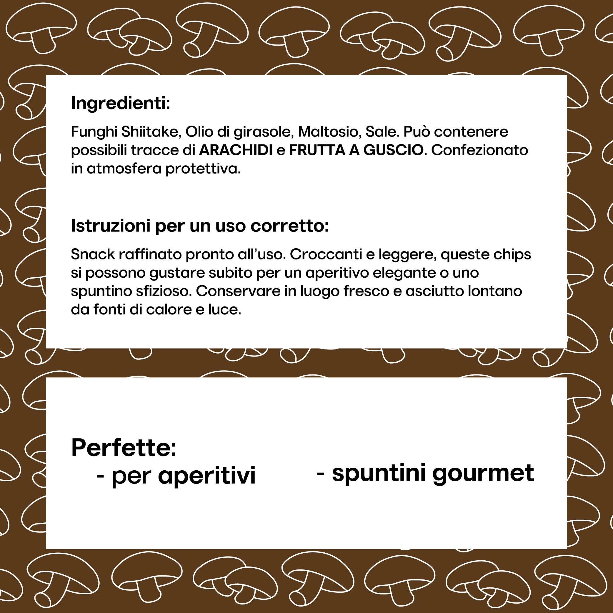 FUNGHI SHIITAKE CHIPS | Snack Gourmet ai Funghi Shiitake, Chips di Funghi, Snack Vegetale senza Coloranti, Confezione Salva Freschezza (500g)
