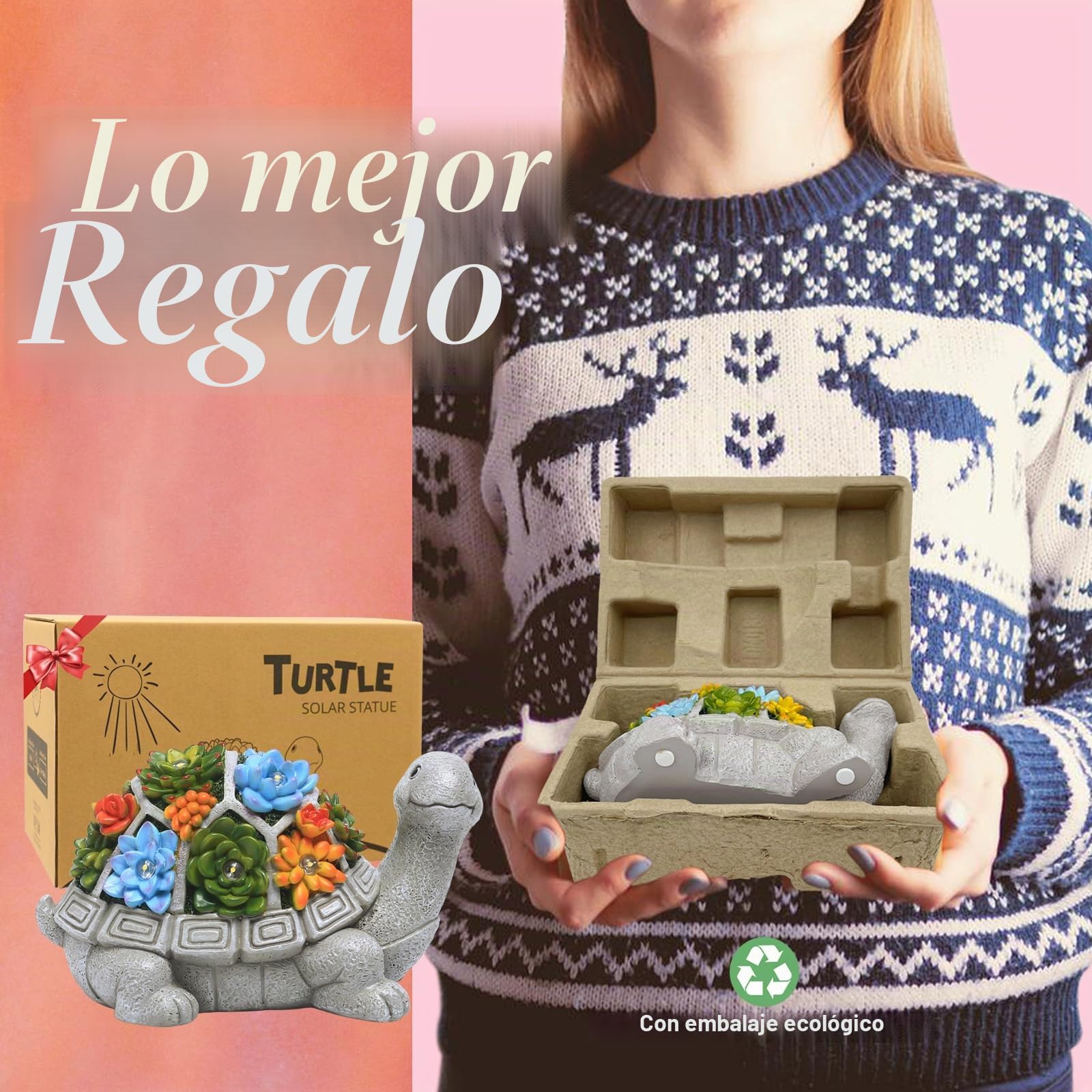 Yeomoo Figuras Solares de Jardín de Tortuga para Exterior, con Suculentas y 7 Luces LED para Decoración de Balcón en Casa, Figura Kawaii Regalos para Mujeres/Mamá para Decoración de Habitación y