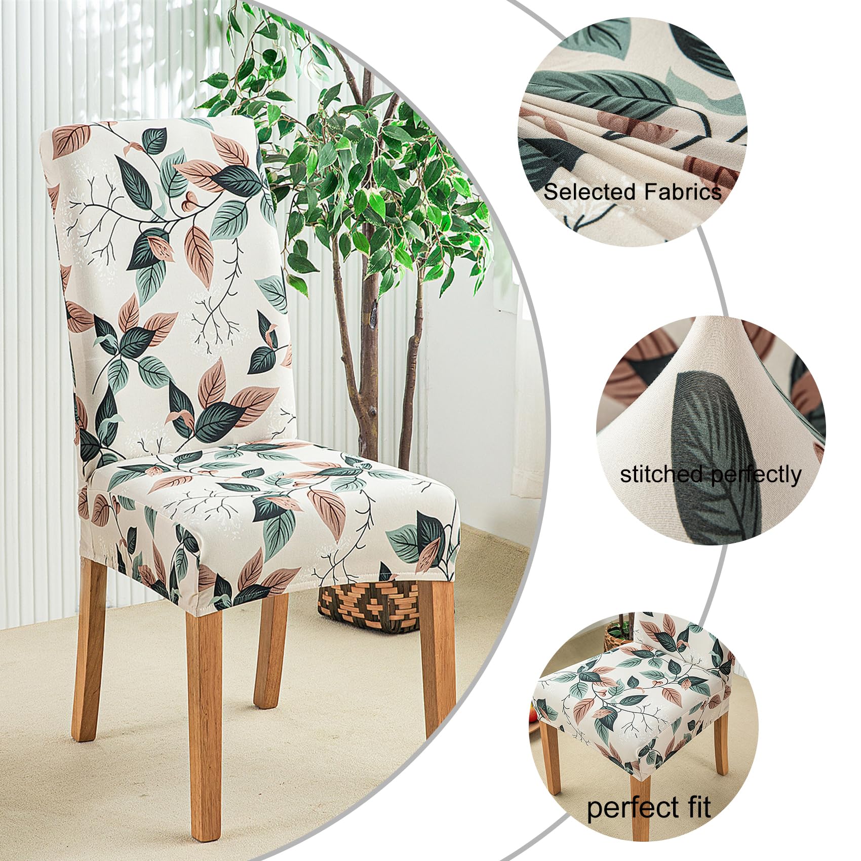 HZDHCLH Chair Covers Slipcovers 4/6 PCs Stretch Removable Washable Short Dining Chair Protector Cover Seat for Hotel,Dining Room,Ceremony (Two-color leaves,4 PCS) - Image 2
