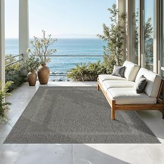 Mia´s Teppiche Malaga Outdoor Teppich Wetterfest – Balkonteppich & Terrassenteppich, Indoor Outdoor Flachgewebe, Waschbar, UV-beständig & Pflegeleicht, Anthrazit, 80 x 150 cm
