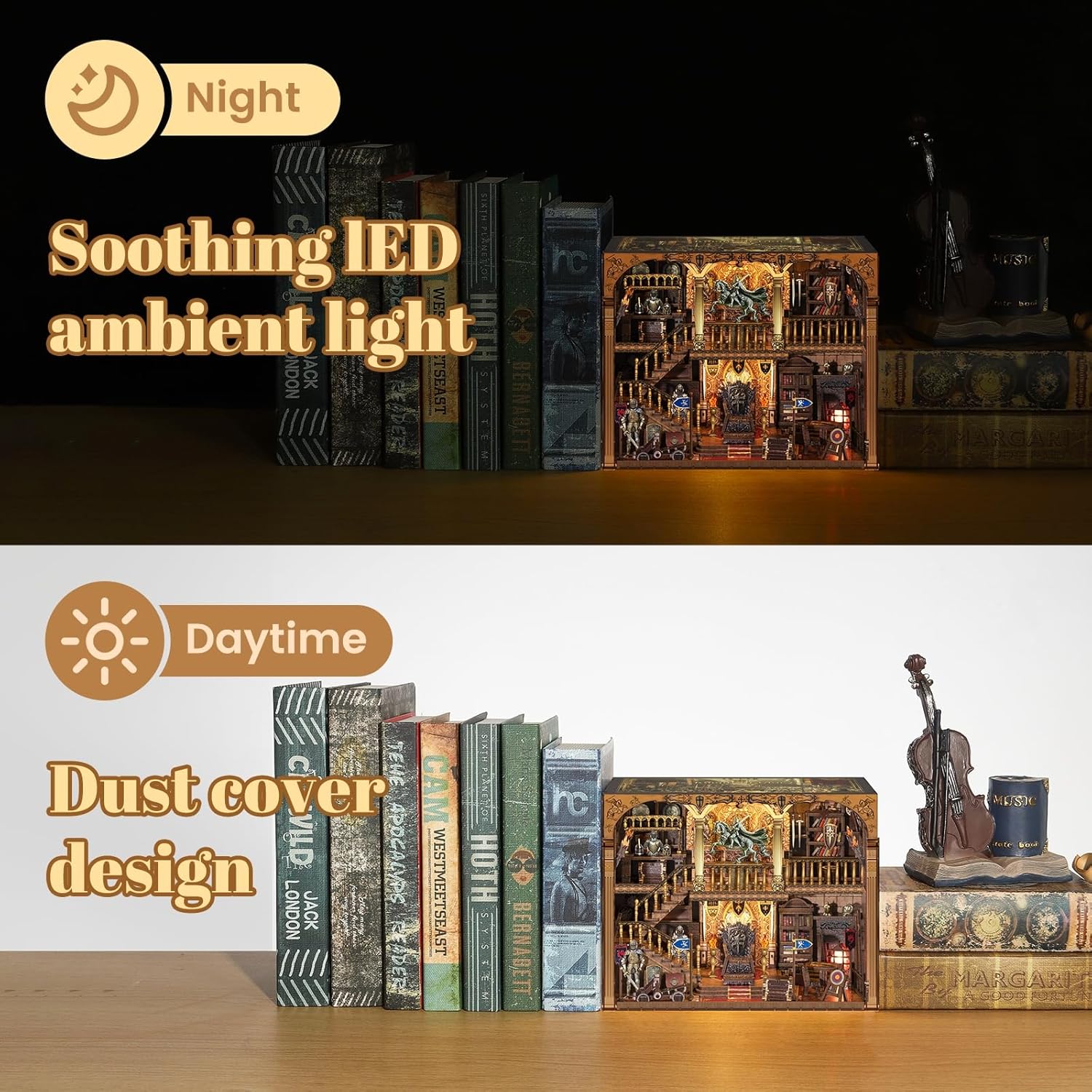 Miniature Book Nook Kit - DIY Tiny House with LED Light and Type-C Port,Ideal Craft Gift for Adults & Teens,Beautiful Bookshelf Décor for All Occasions