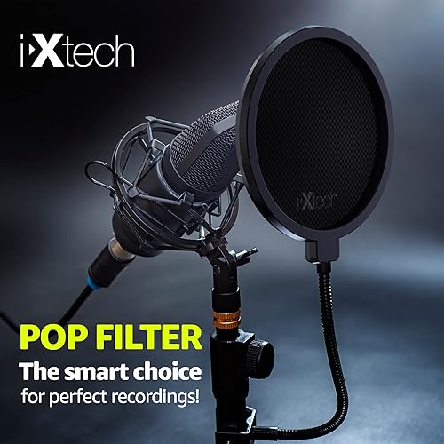 Miniatura 5 de Ixtech Filtro pop para micrófono, filtro pop Blue Yeti, pantalla de doble capa con un clip flexible de cuello de cisne de 360 grados con