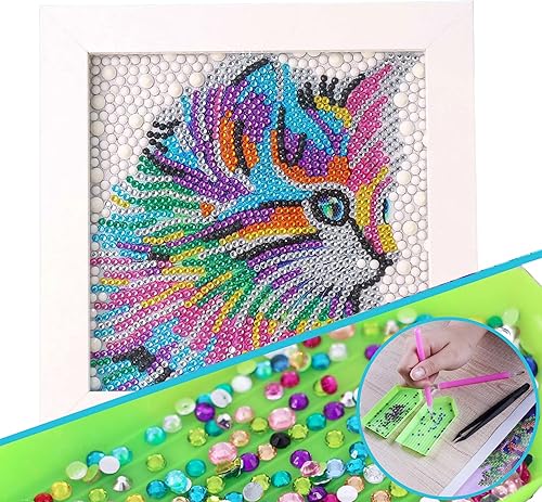 Miniatura 7 de Lindos kits de pintura de diamantes para niños de 5 a 7 años y niñas de 9 a 12 años, marco de madera natural grande de 7 x 7 pulgadas, lienzo