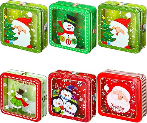 Miniatura 1 de 6 latas de galletas de Navidad con tapas, latas de metal para galletas, recipientes de lata de Navidad para regalos, recipientes de galletas con
