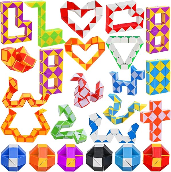 GOLDGE 24 Pack Mini Serpente Magico, 24 Blocchi Giocattolo Twist Cubo Puzzle Gadget Bambini Regalini Fine Festa Compleanno per Ragazzi - 1