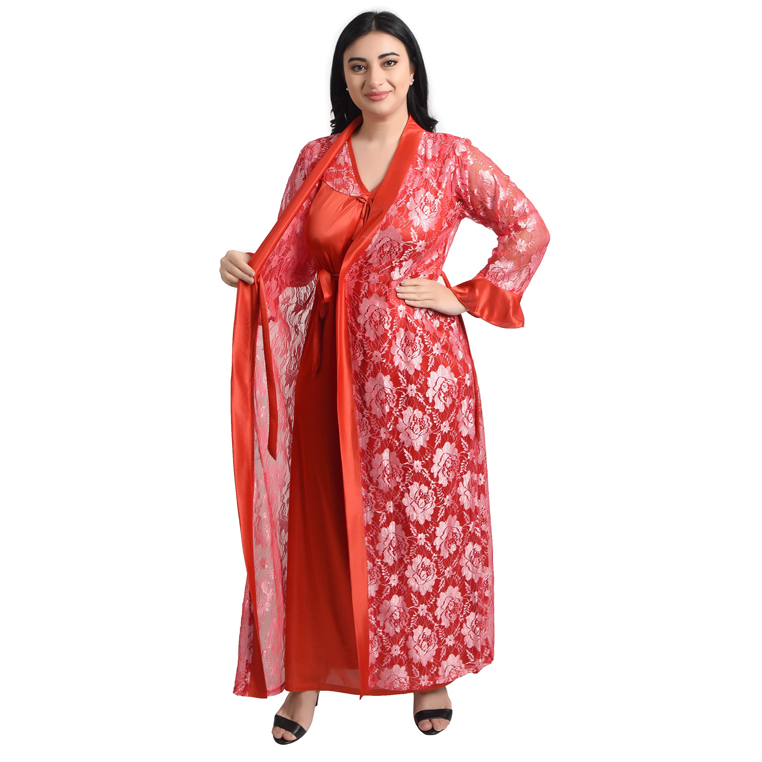 Gwachiwomens Satin Embroidered Maxi Night Gown Pic Silver Net