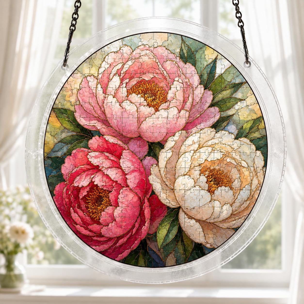 Acrylic Puzzle Suncatcher Peony Bouquet DIY Window Hanging 7.48 Inch