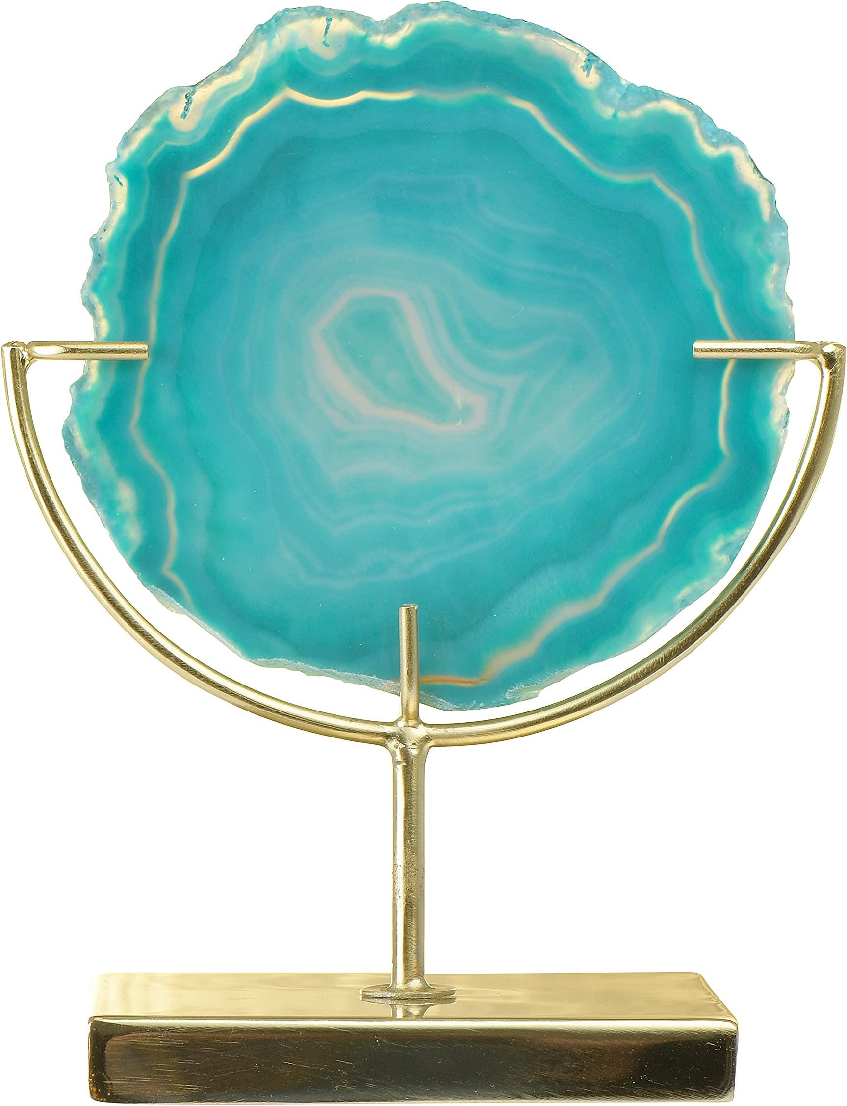 Main + Mesa Agate Geode Shelf Crystal on Metal Stand, Turquoise 6.75" x 4" x 4"