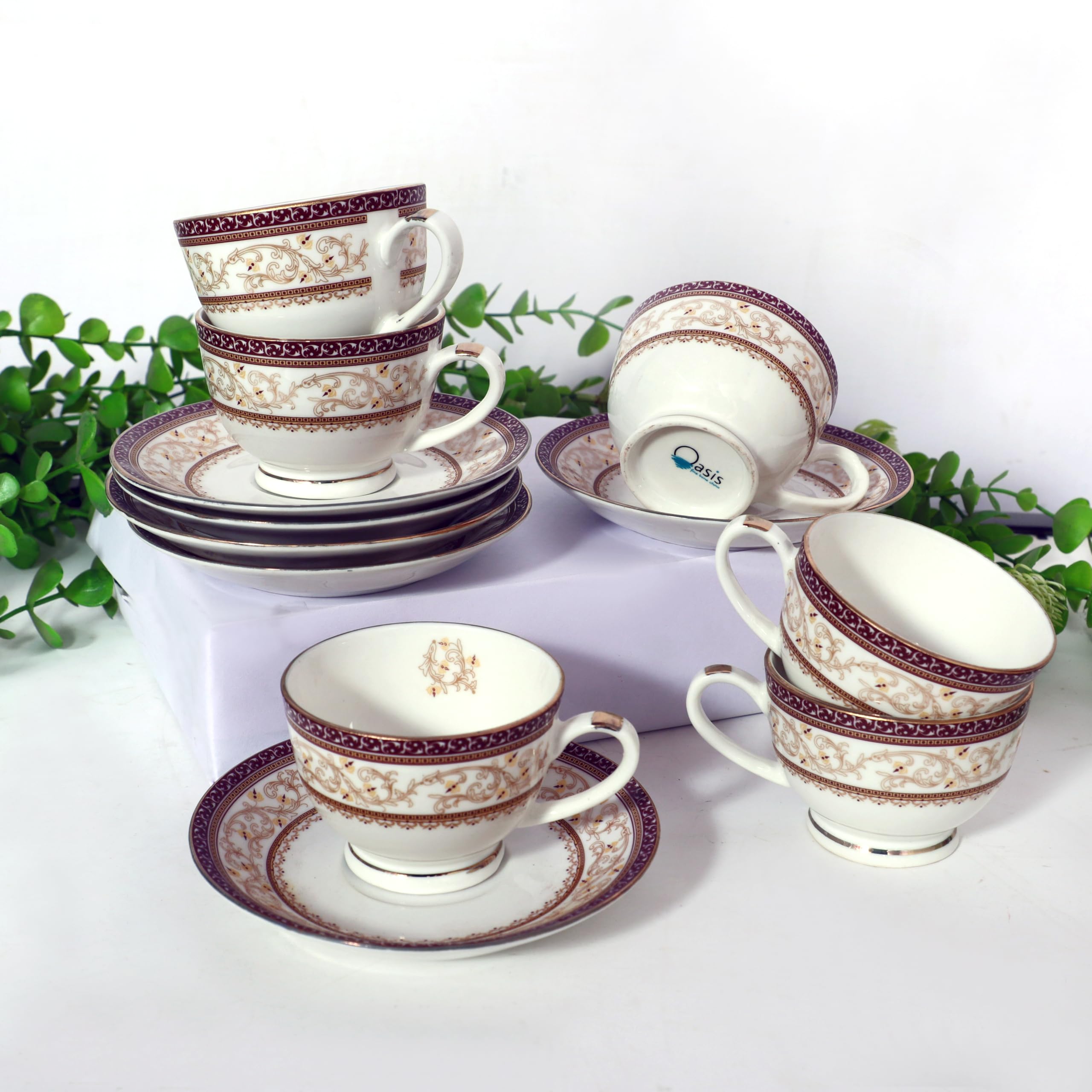 Oasis Fine Bone China Cup & Saucer Set of 12 : Amazon.in: Home