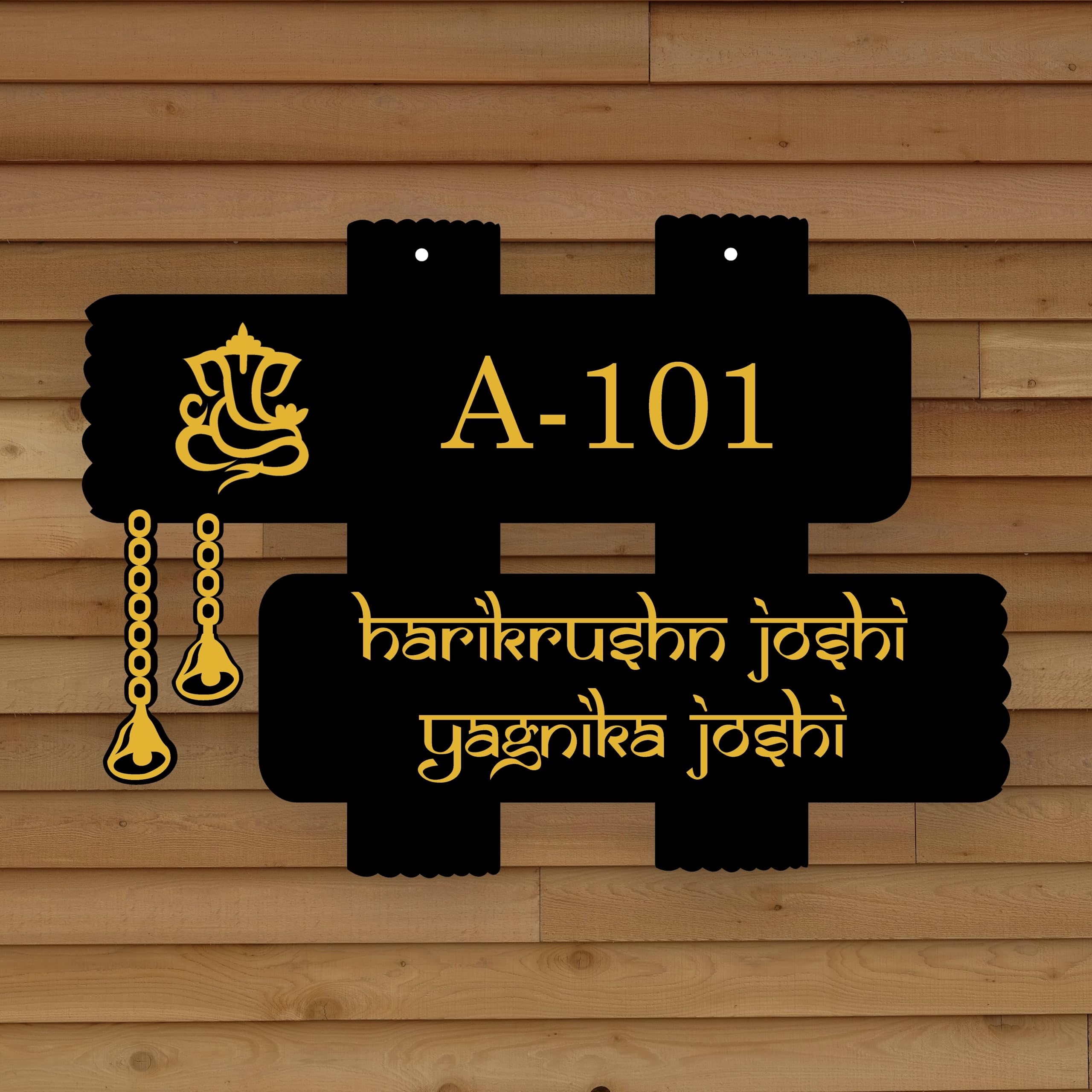 ABAJ Wooden Customized Name Plate For Home Entrance Ideal For House, Apartment, Flat, Office Elegant Design Laser Cutting Embossed Letters (Size - 14 * 10 Inches) HARIKRISHN