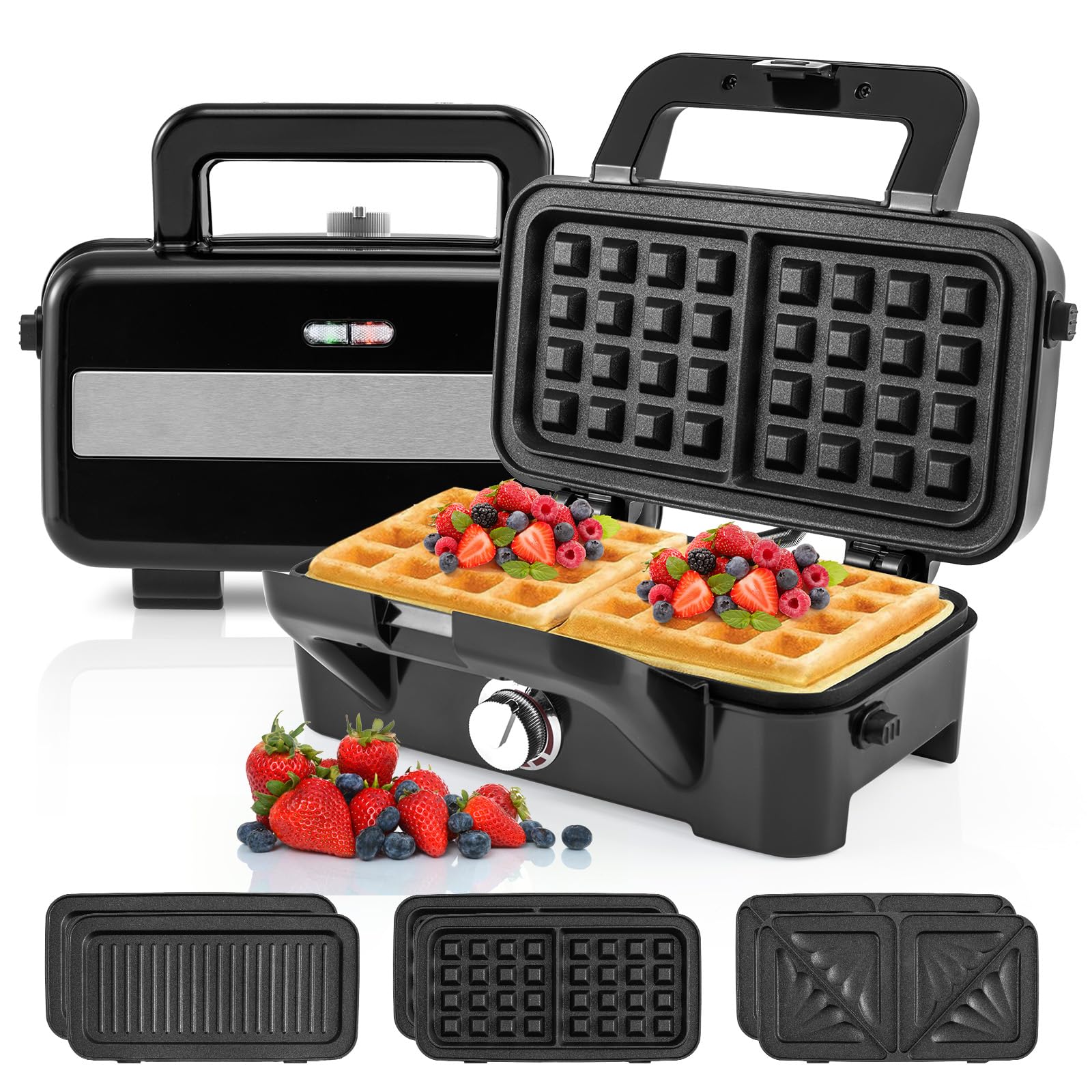 GOPLUS Appareil Croque Monsieur 3 en 1 pour Gaufres, Croques et Sandwichs, Machines à Gaufres et Croques avec Plaques Amovible et Antiadhésive, Température Réglable 5 Niveaux & Protection Surchauffe