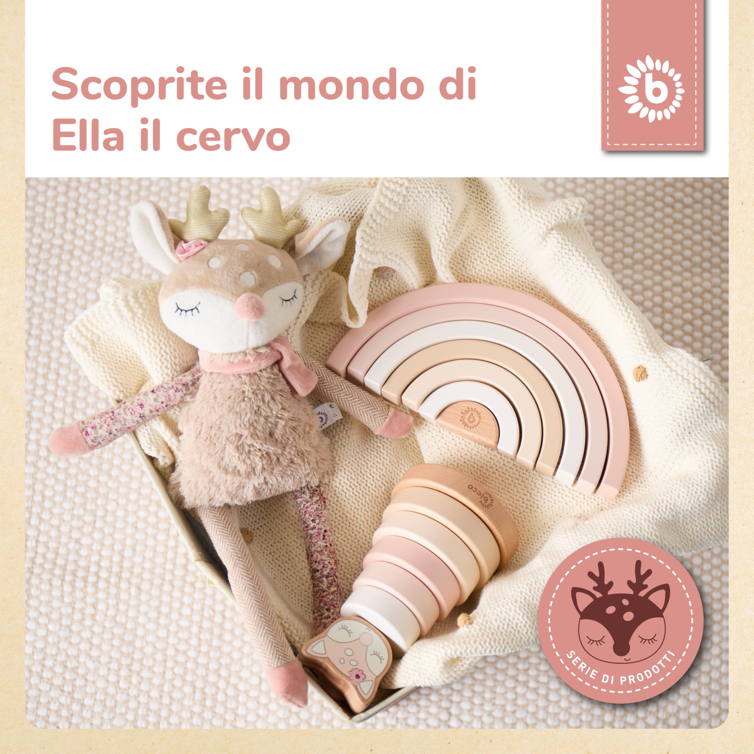 Bieco Ella, torre impilabile in legno per bambini, torre decorativa per giochi Montessori, impilabile a partire da 1 anno