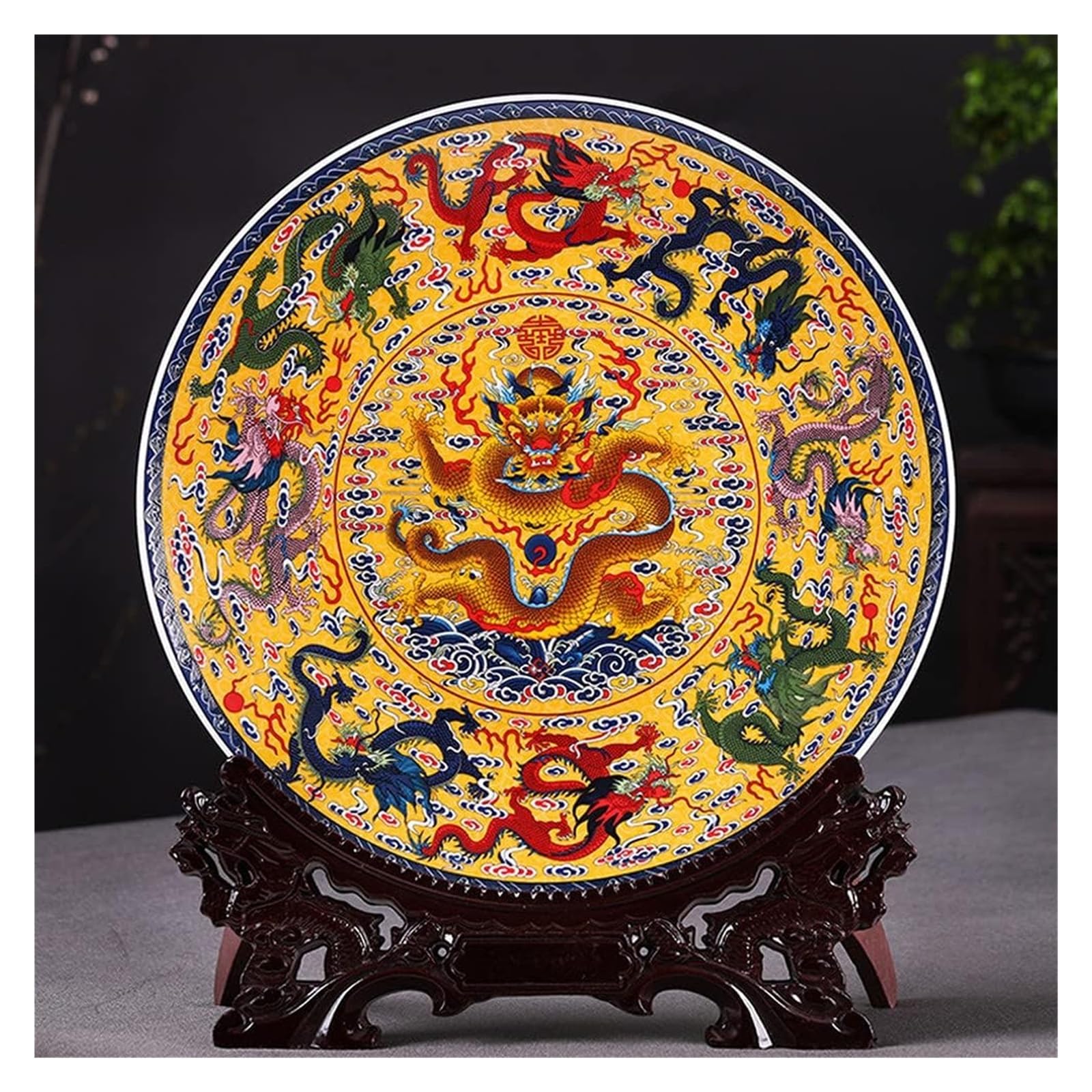 Dekoracyjny talerz do zawieszenia Dekoracyjny ceramiczny talerz do zawieszania, dekoracyjny Cera 26cm Fengshui ozdoby ceramiczne talerz chiny dziewięć smoków wzór talerz dekoracyjny