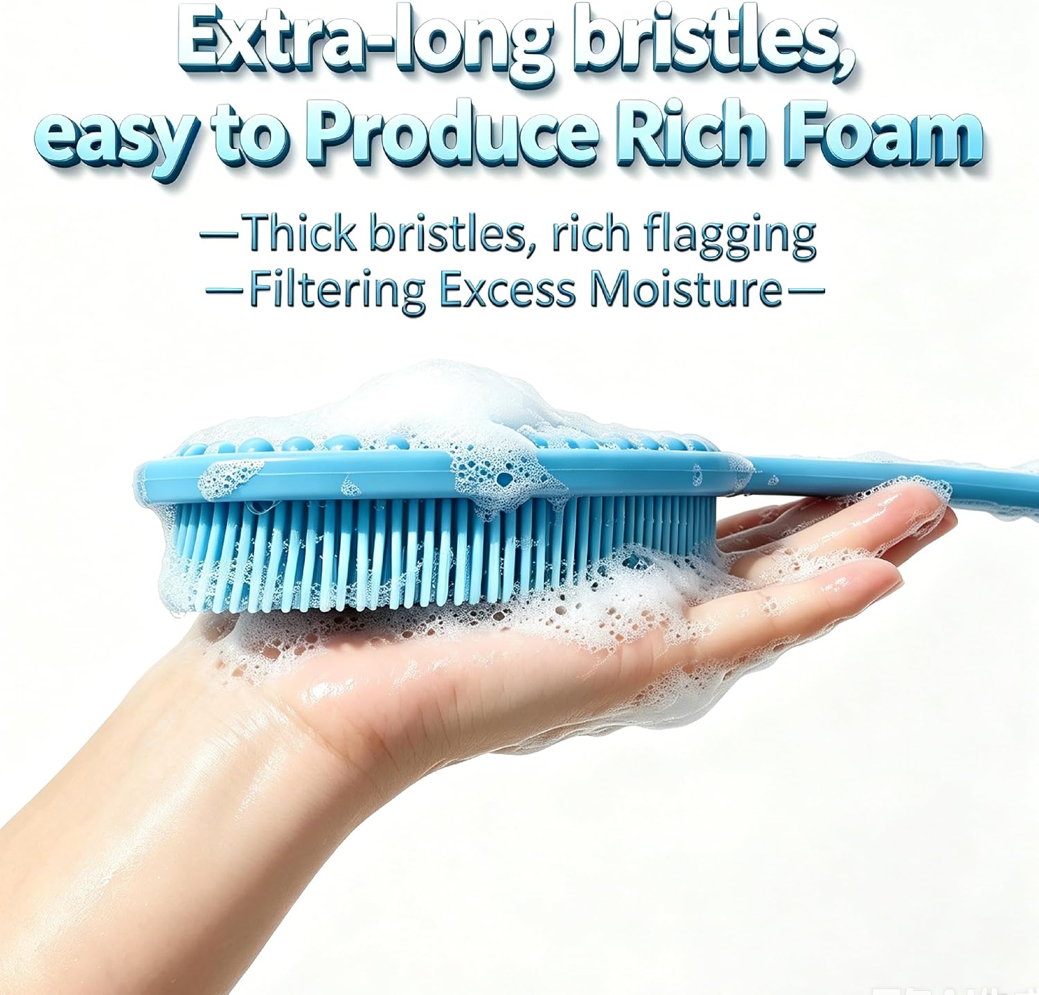 12.5inch Silicone Back Scrubber for Shower 2pcs（Blue）,Exfoliating Shower Brush,Double Sided for Exfoliating and Massage，Long Handle Back Scrubber for Men and Women(2 Brushes)