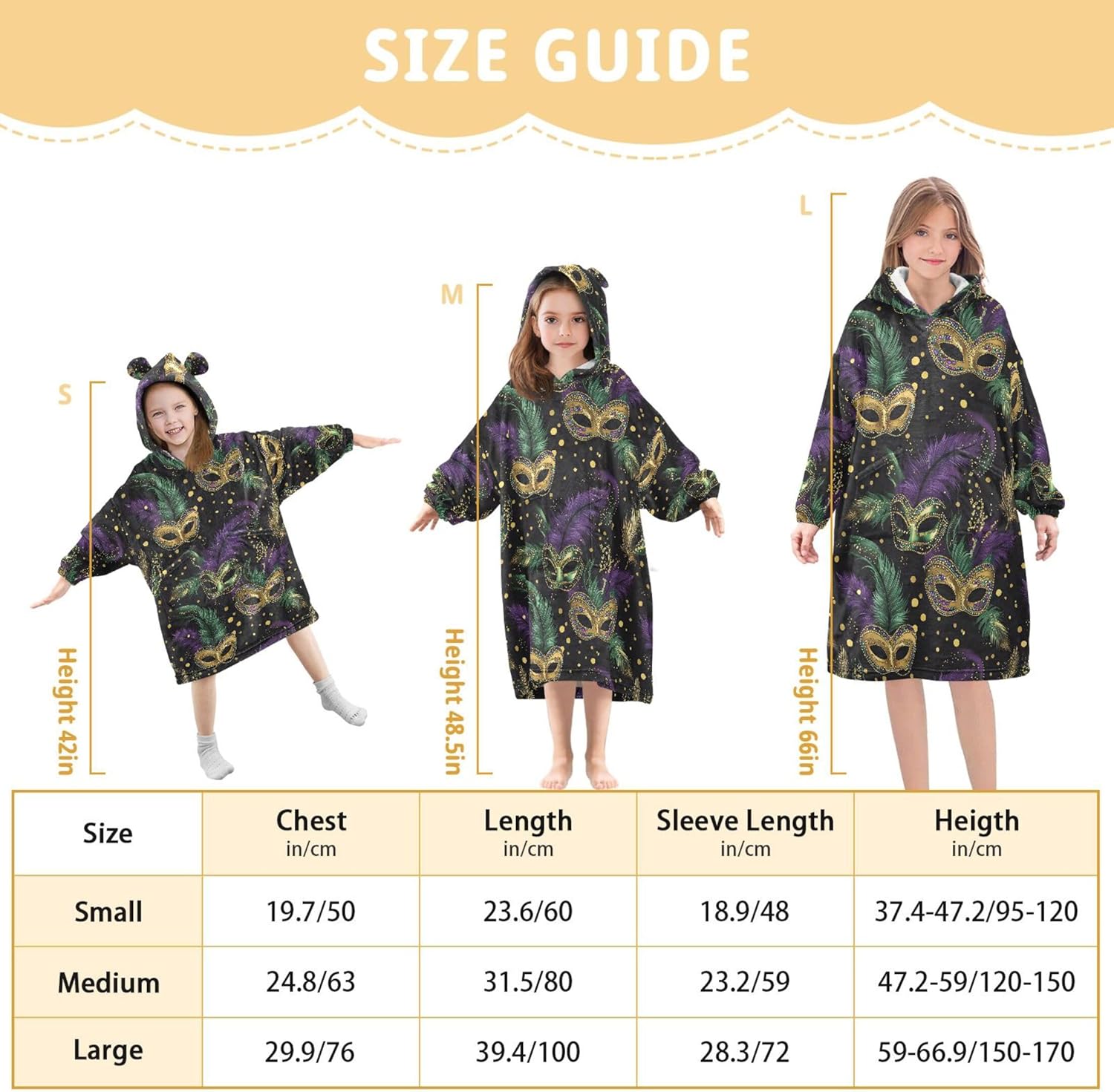 Brazil Mardi Gras Carnival Party Kids Wearable Blanket Hoodie and Sleeves for Toddlers, Cute Hoodies Girls B0403636