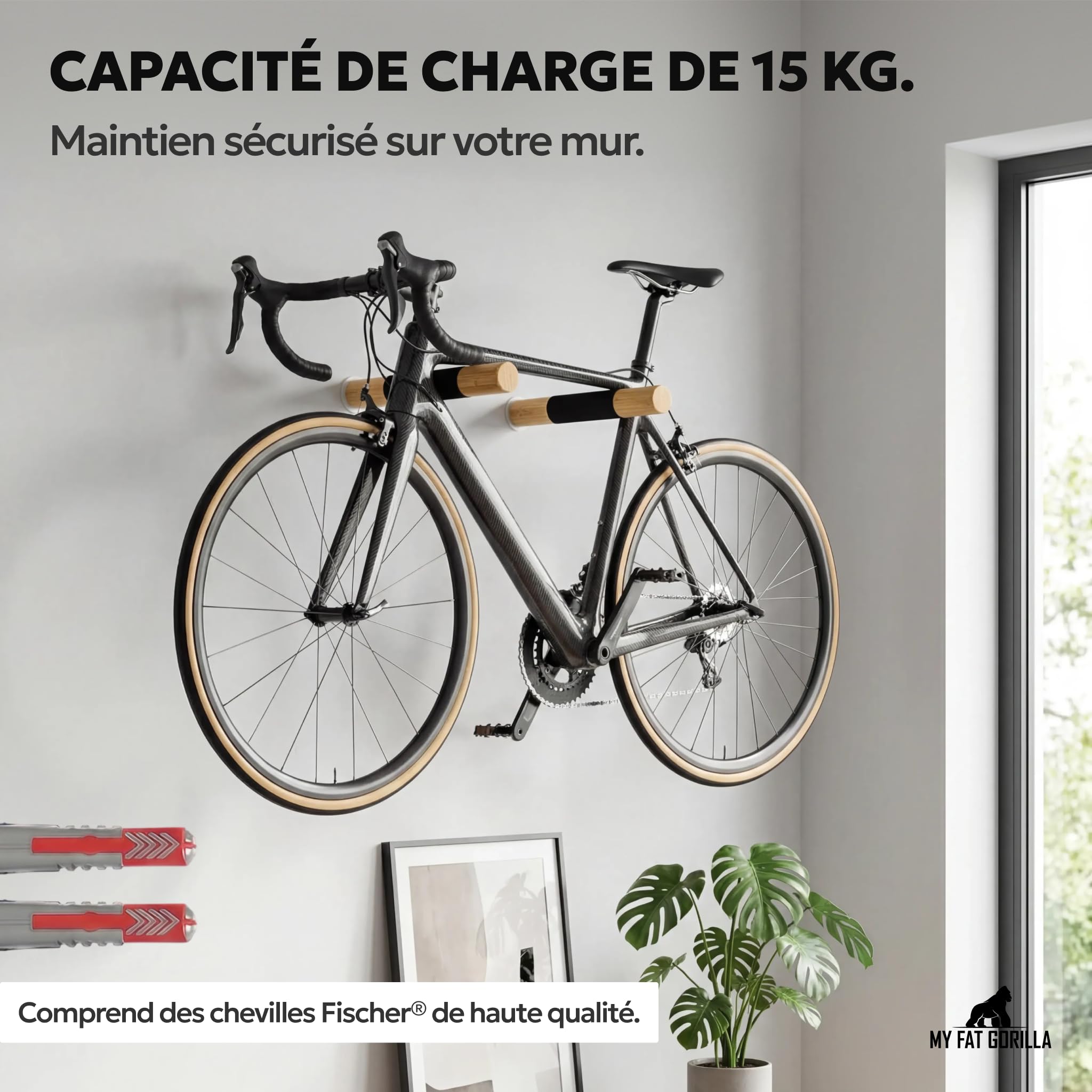 Porte Velo Mural en Bambou - Support Velo Mural - Accroche Velo Mural | BAM BOO BOX Accroche Velo Mural - Support Mural Velo pour Garage, en Bambou Robuste avec Rangement pour Casque