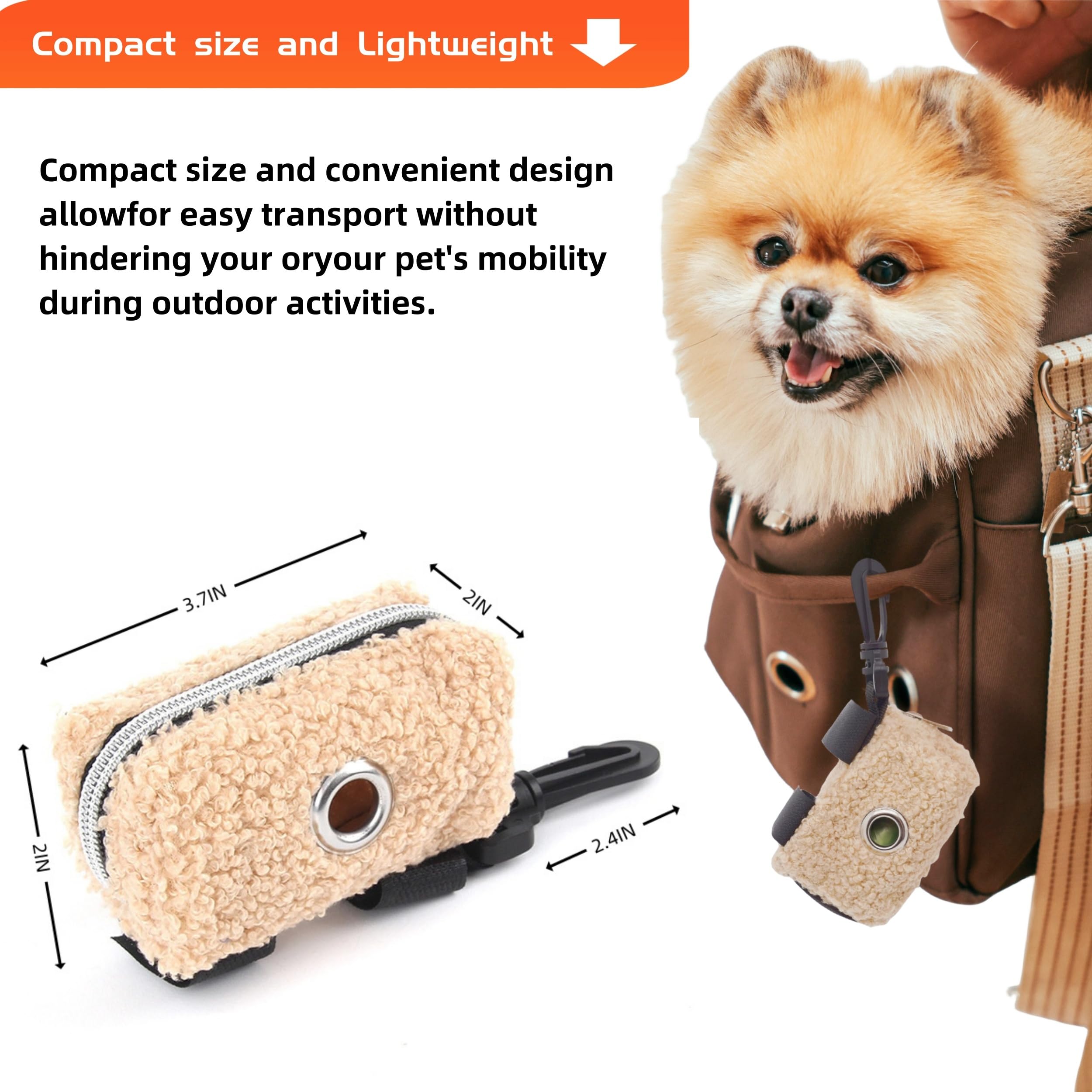 Fluffy Dog Poop Bag Holder - Portable Waste Bag Dispenser For Leash, Soft Fabric With Clip | Includes 1 Roll Of Bags, Pale Yellow - View #11