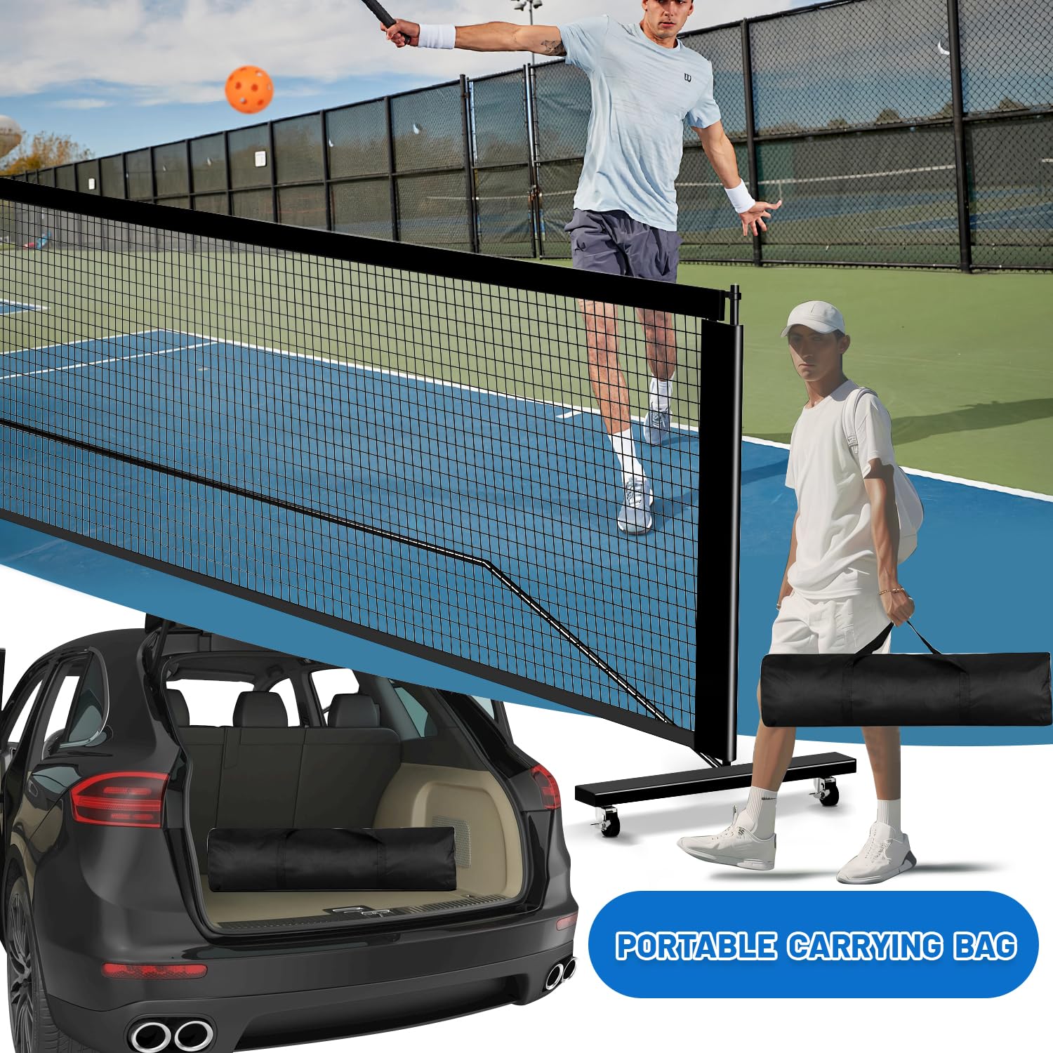 Pickleball-Netz-Set beinhaltet 670 cm Standardgröße, Pickleball-Netz, Court-Marker, 4-teiliges Paddel-Set, Anzeigetafel, Pickleballs für drinnen und draußen und Tragetasche