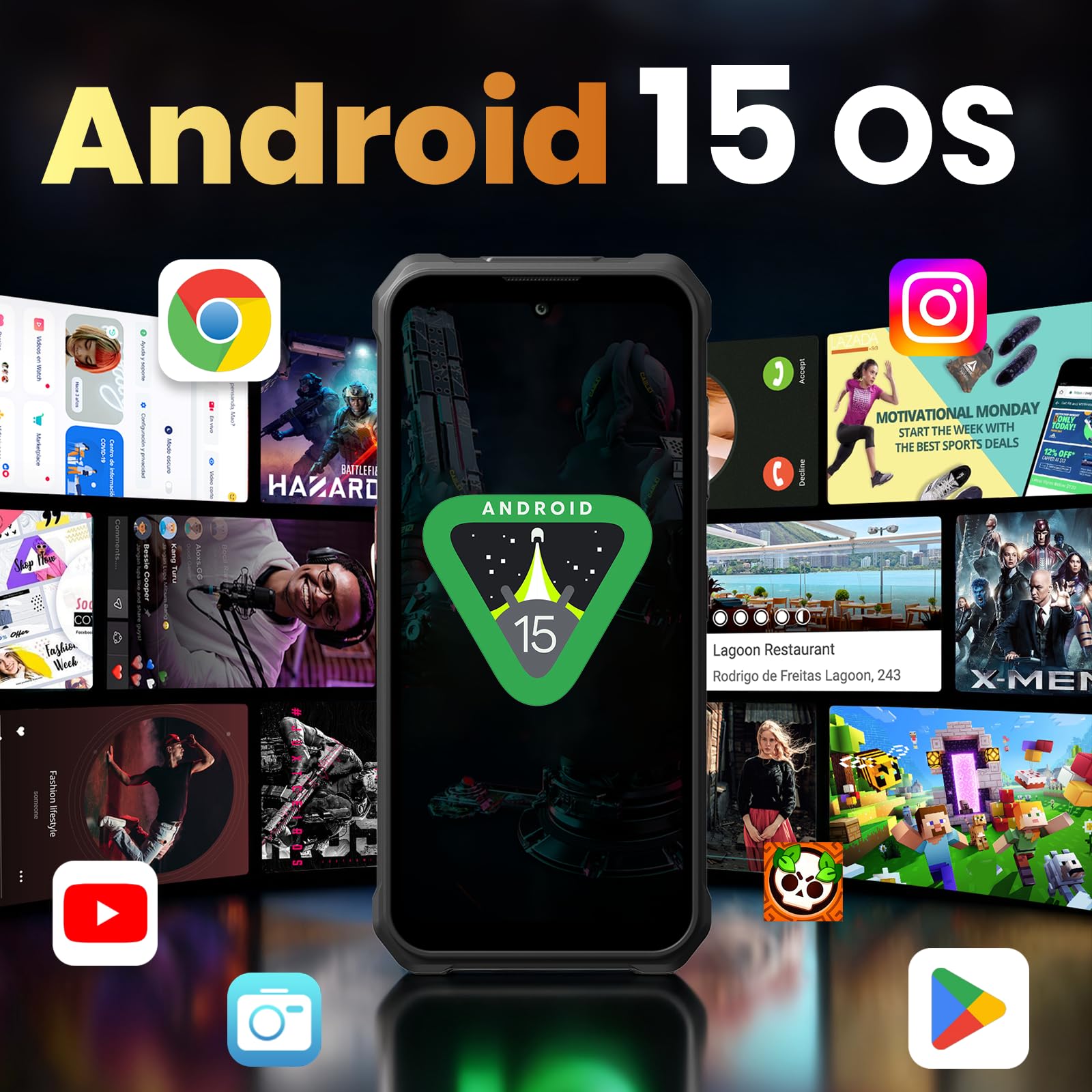 FOSSiBOT F110Pro Outdoor Smartphone 5G Android 15, 128 dB Lautsprecher-10000 mAh Handy Ohne Vertrag, 5G MediaTek Dimensity 6300+, 20 GB+128 GB/2TB, 6.745" Smartphone, 50 MP Kamera (schwarz)