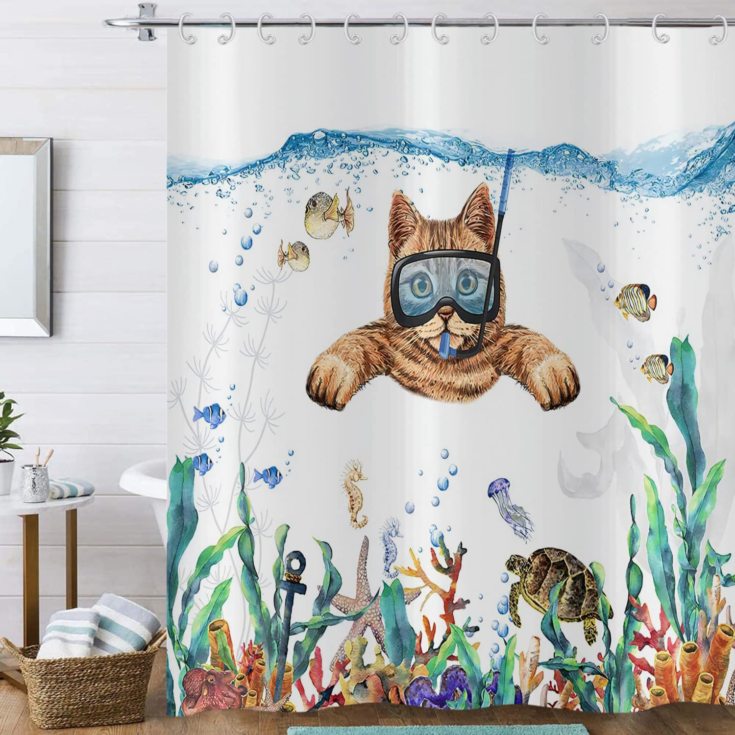 ASDCXZ Grappig douchegordijn 180 x 200 cm, zomer grappige hond oceaan