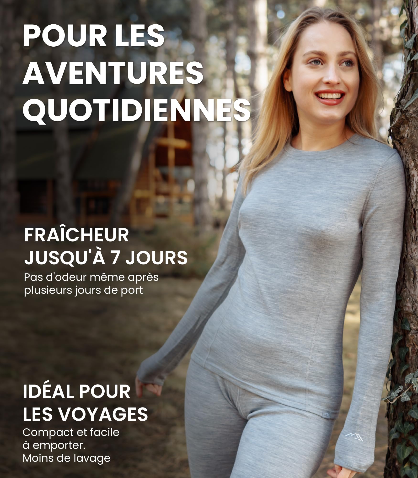 Merino.tech 100% Chemise Femme Laine Merinos + Chaussettes | Sous Couche Merinos Léger, Moyen, Épais, Respirant, Anti-Odeur Naturel, Idéal pour la Randonnée, Ski, Voyage, Non-Irritant