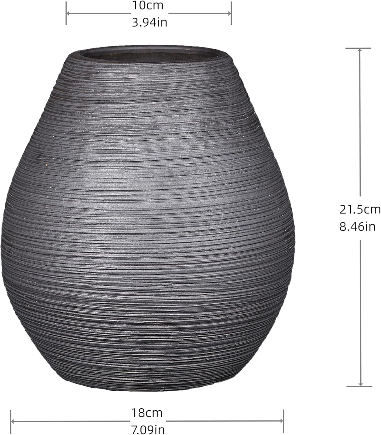 Ceramic Vintage Flower Vase 8.46" Pottery Rustic Farmhouse Boho Terracotta Round Vases for Home Decor, Table, Living Room, Shelf, Enterway, Wedding, Pampas Grass Mantel Decorative (Black)