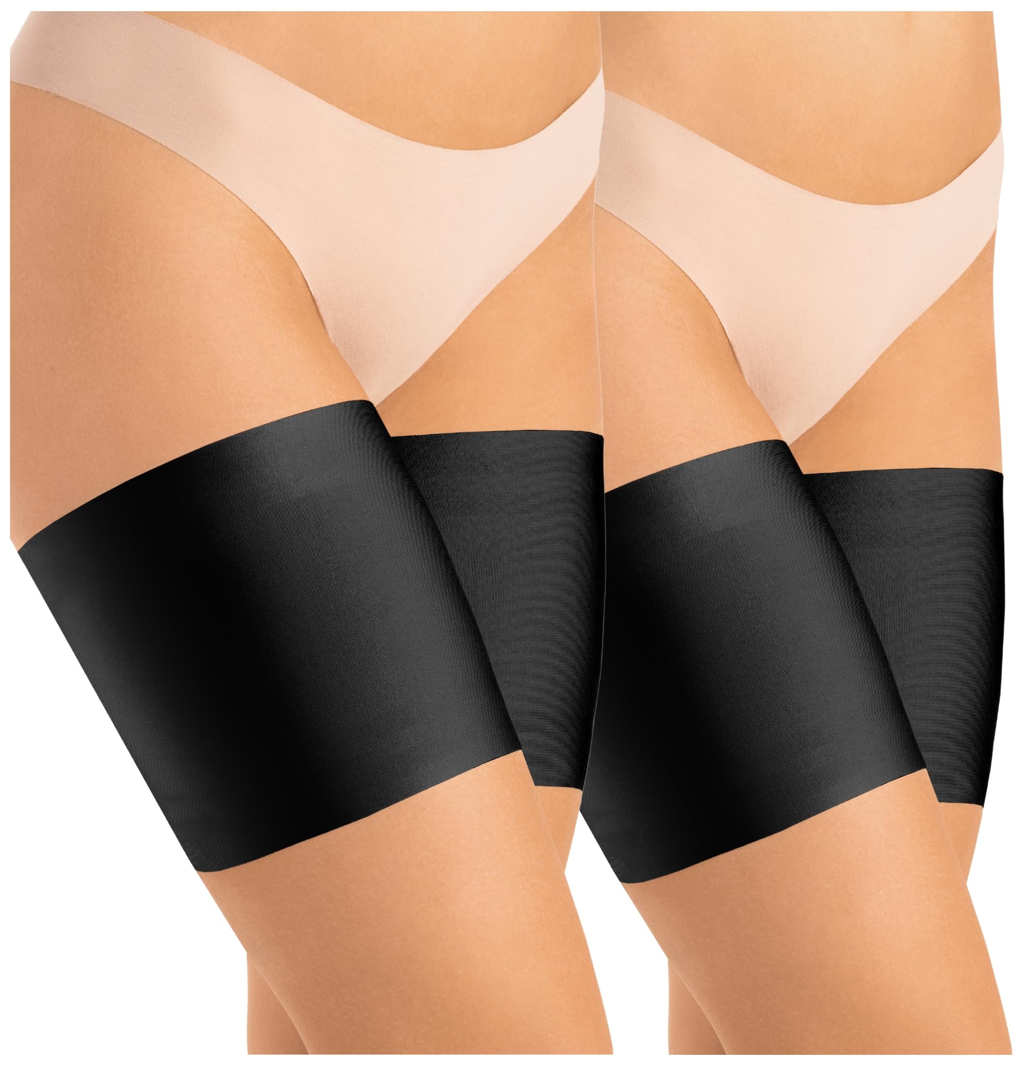 Futuro Fashion Women's Black 2 Pieces Elastic Thigh Bands Anti-Chafing, Stretchy Thigh Satin Protector Anti-Slip Silicone Chub Rub Bands For Leg Chaffing