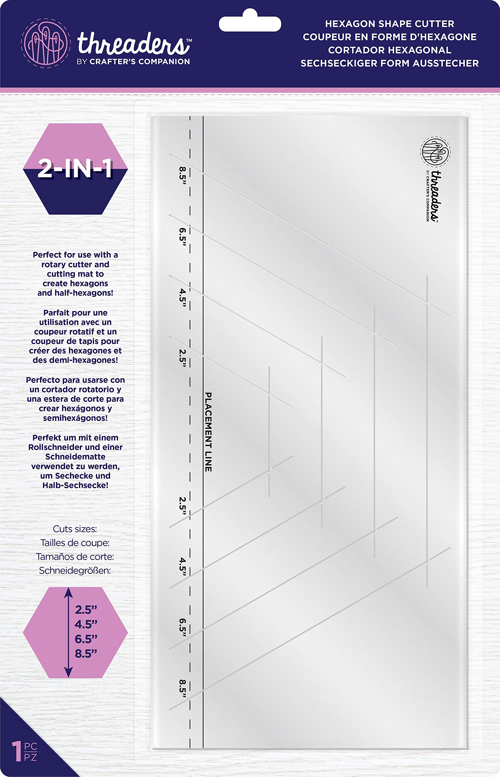 Crafter's CompanionThreaders Shape Cutter-Geometrical Half Hexagon, One Colour, Size