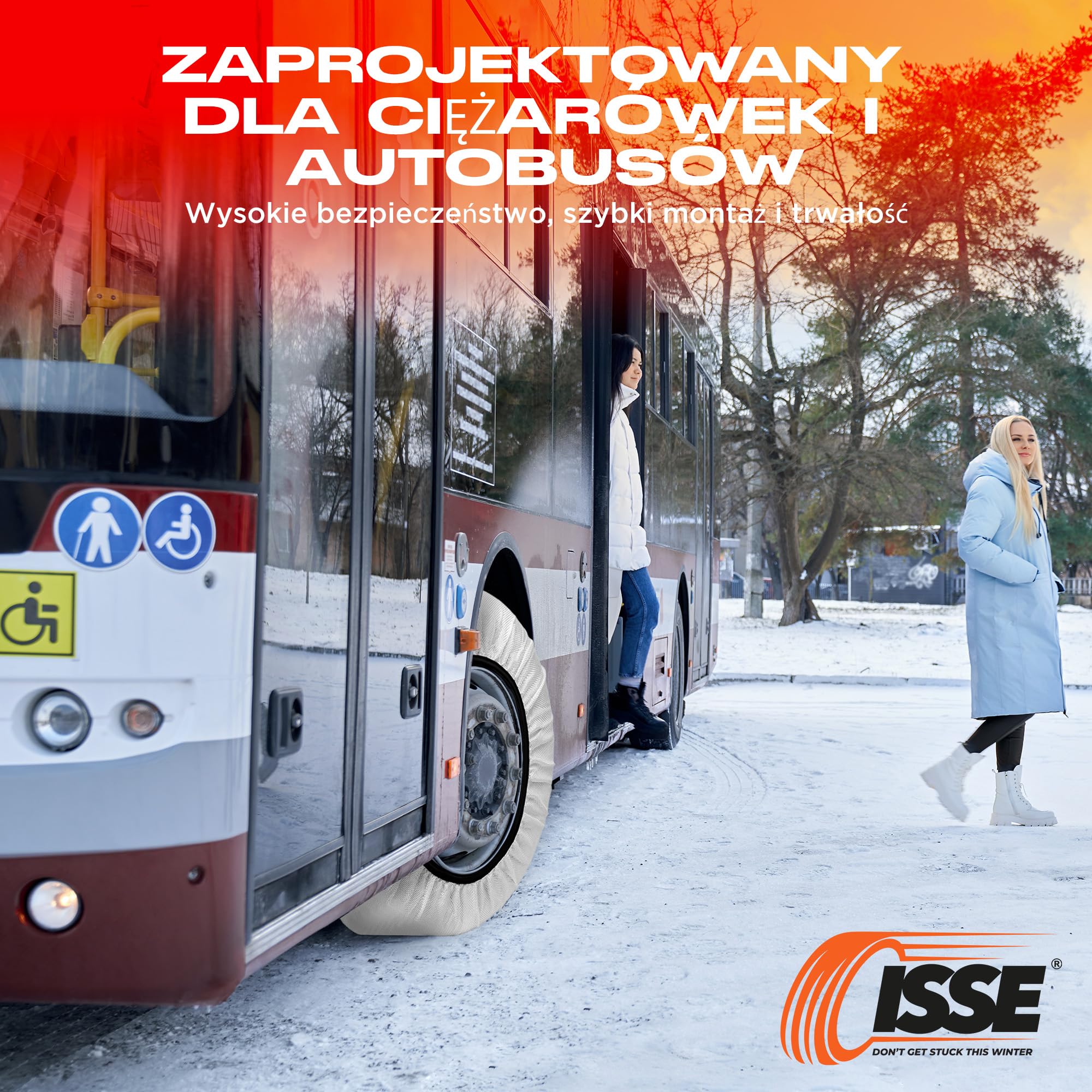 Łańcuchy ISSE do samochodów ciężarowych T-102 | Łańcuchy tekstylne do samochodów ciężarowych EN 16662-1-Łańcuchy do samochodów ciężarowych do codziennego użytku na śniegu i lodzie-Zestaw 2 łańcuchów