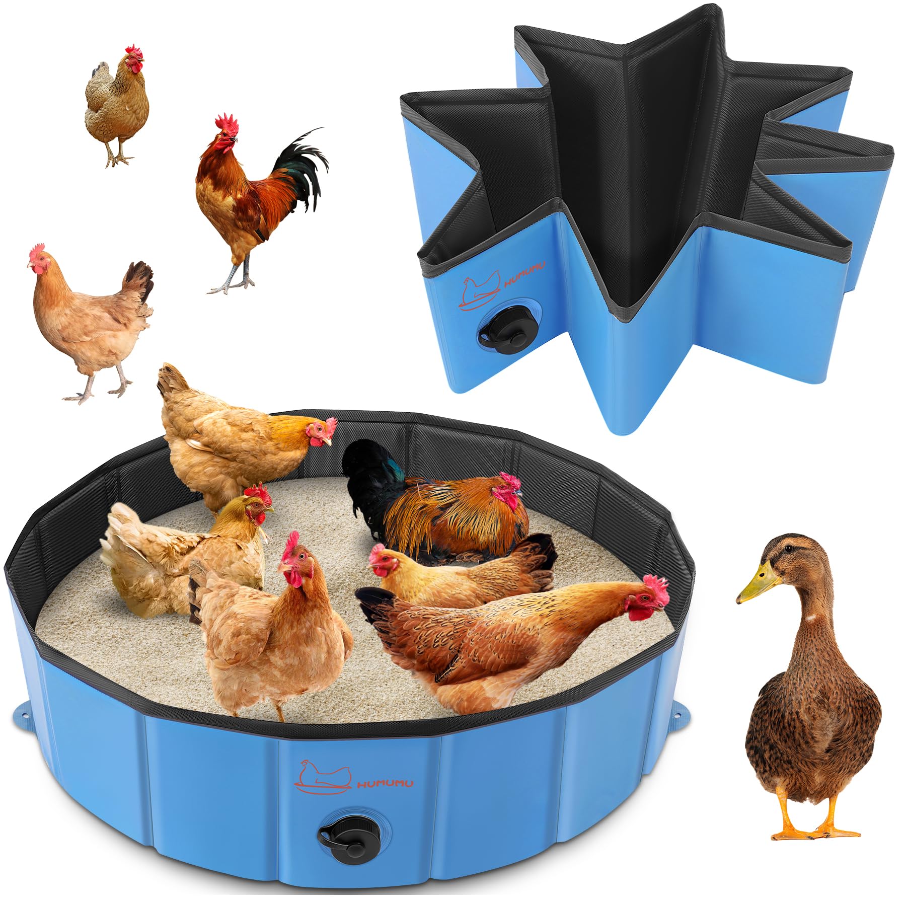 HUMUMU Chicken Dust Bath Tub (32'' D * 8'' H), Foldable Design, Extra-Tough PVC, Dust Bath for Chickens, Chicken Coop Lime,Chicken House Cleaner