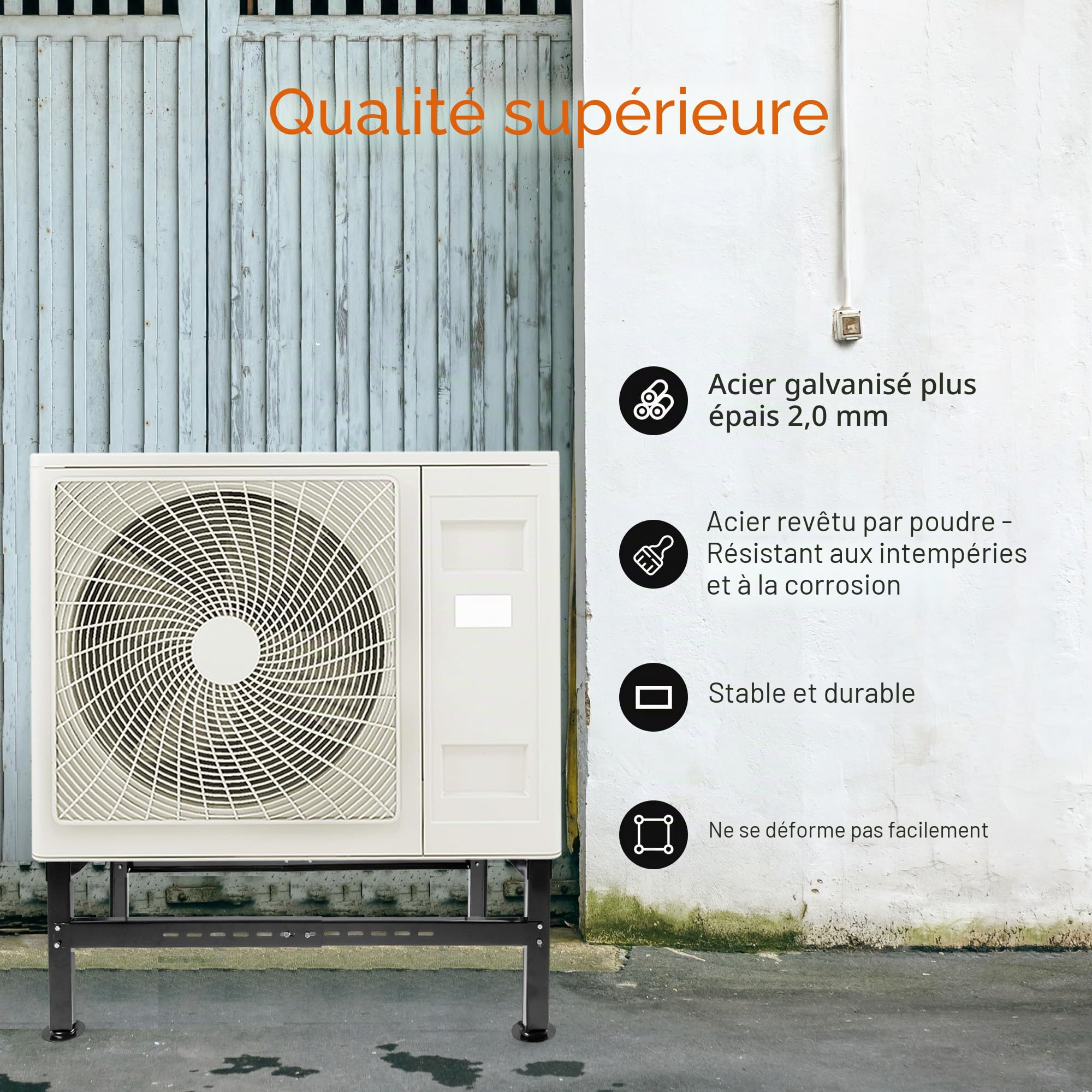 Cherbowingsol Pompe à chaleur climatiseur au sol console rack jusqu'à 350 kg 9000 - 60000 BTU GS 480 Noir