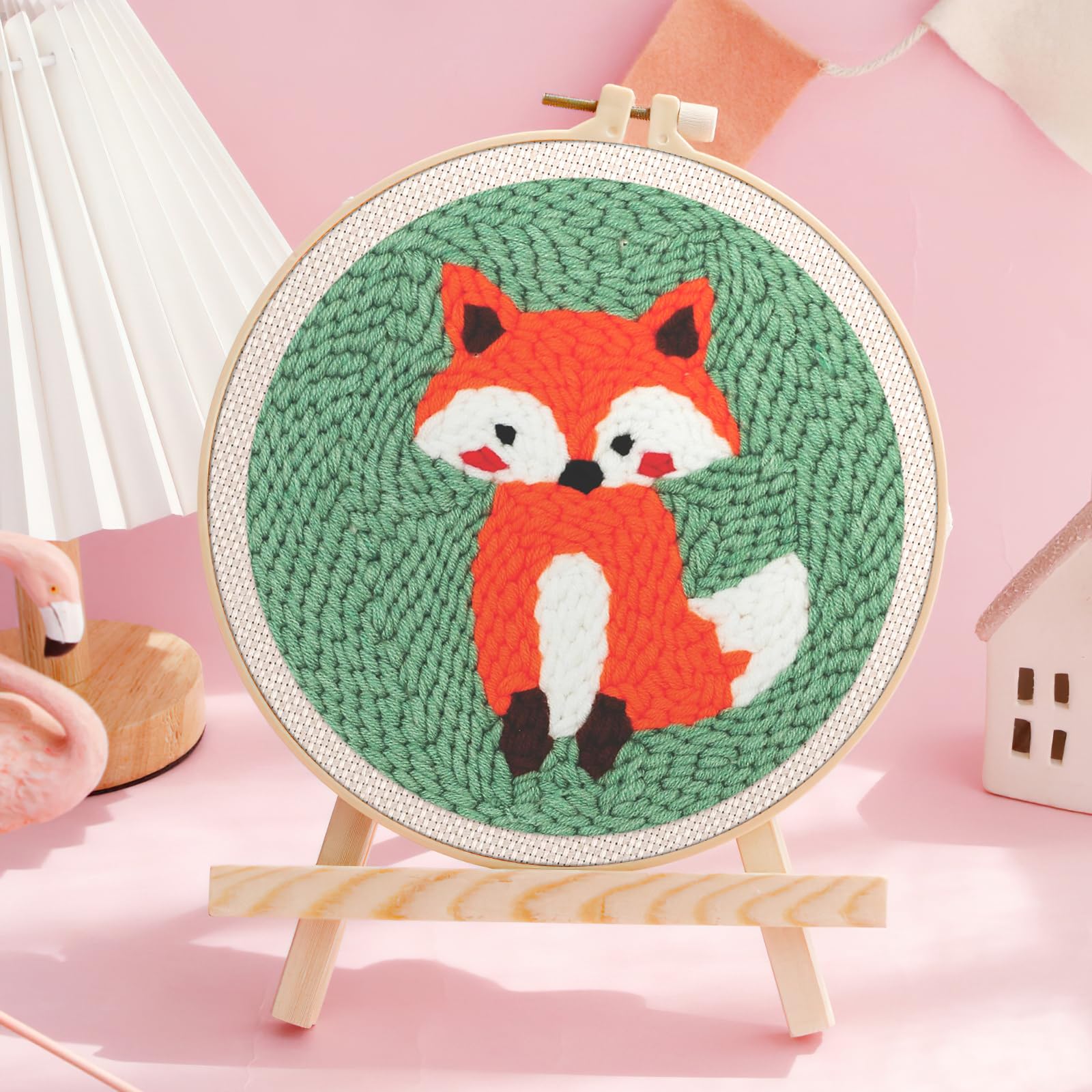 Kit Punch Needle (broderie à L'aiguille Poinçon) – Motif Chat – Pour Débutants Adultes Et Enfants – Cercle 20 Cm, Fils Inclus