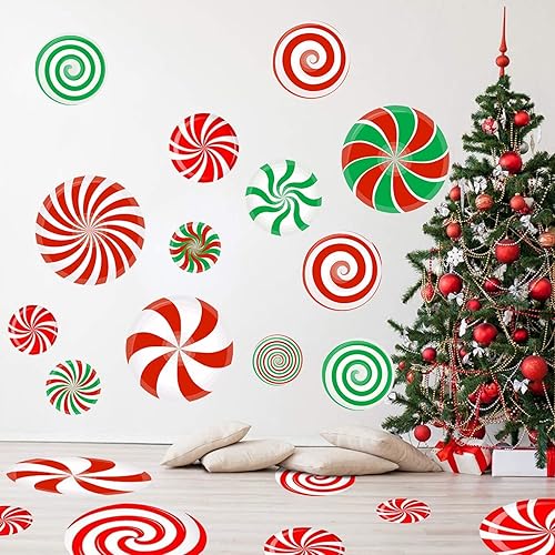 54 calcomanías de Navidad para decoración de pared de menta de Navidad calcomanías de Navidad para el suelo calcomanías de Navidad para pared