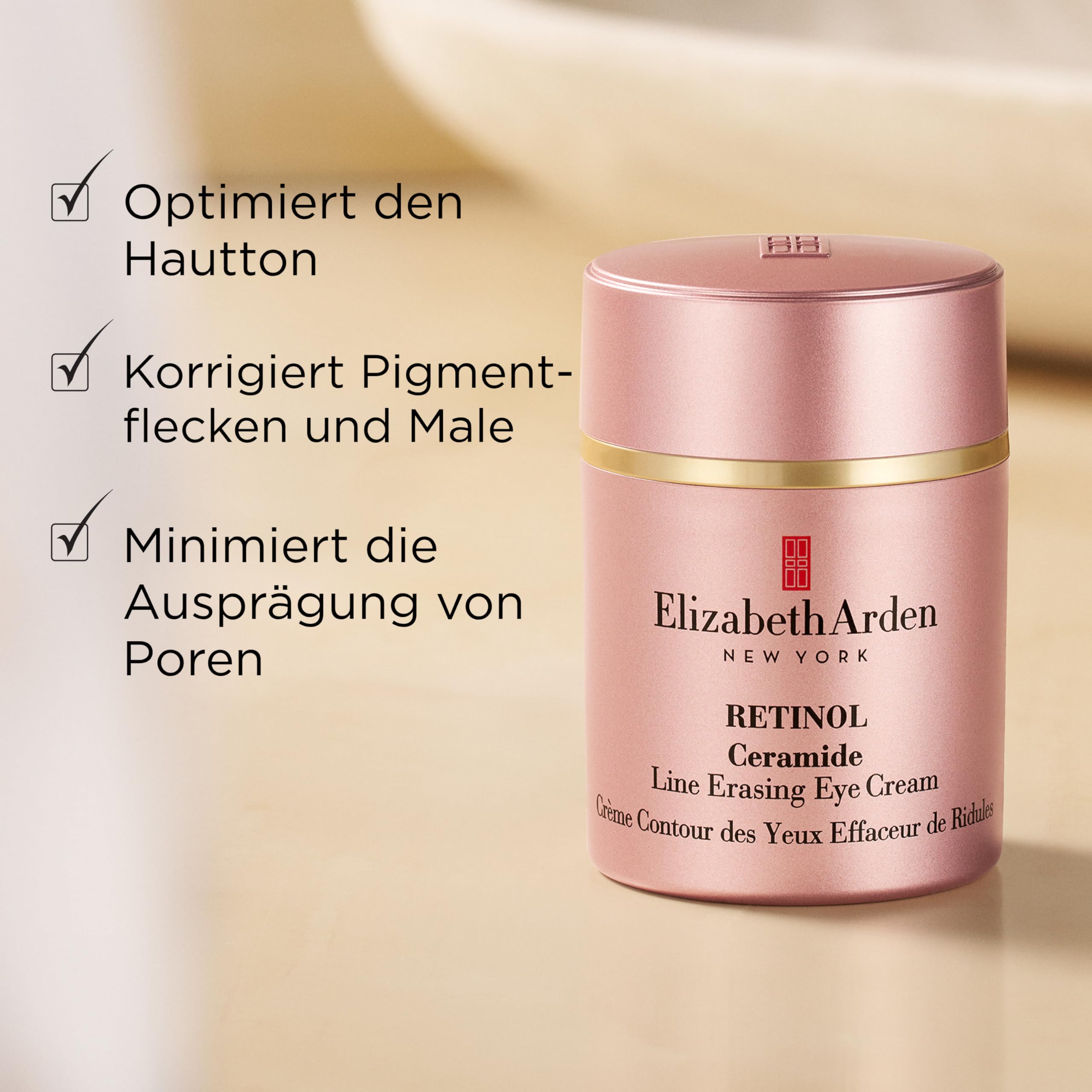 Elizabeth Arden - Retinol Ceramide, Nachtpflege für die Augenpartie mit Retinol und Ceramiden, glättet und erhellt, jugendlicheres Aussehen, leichte Creme, für alle Hauttypen, 15 ml
