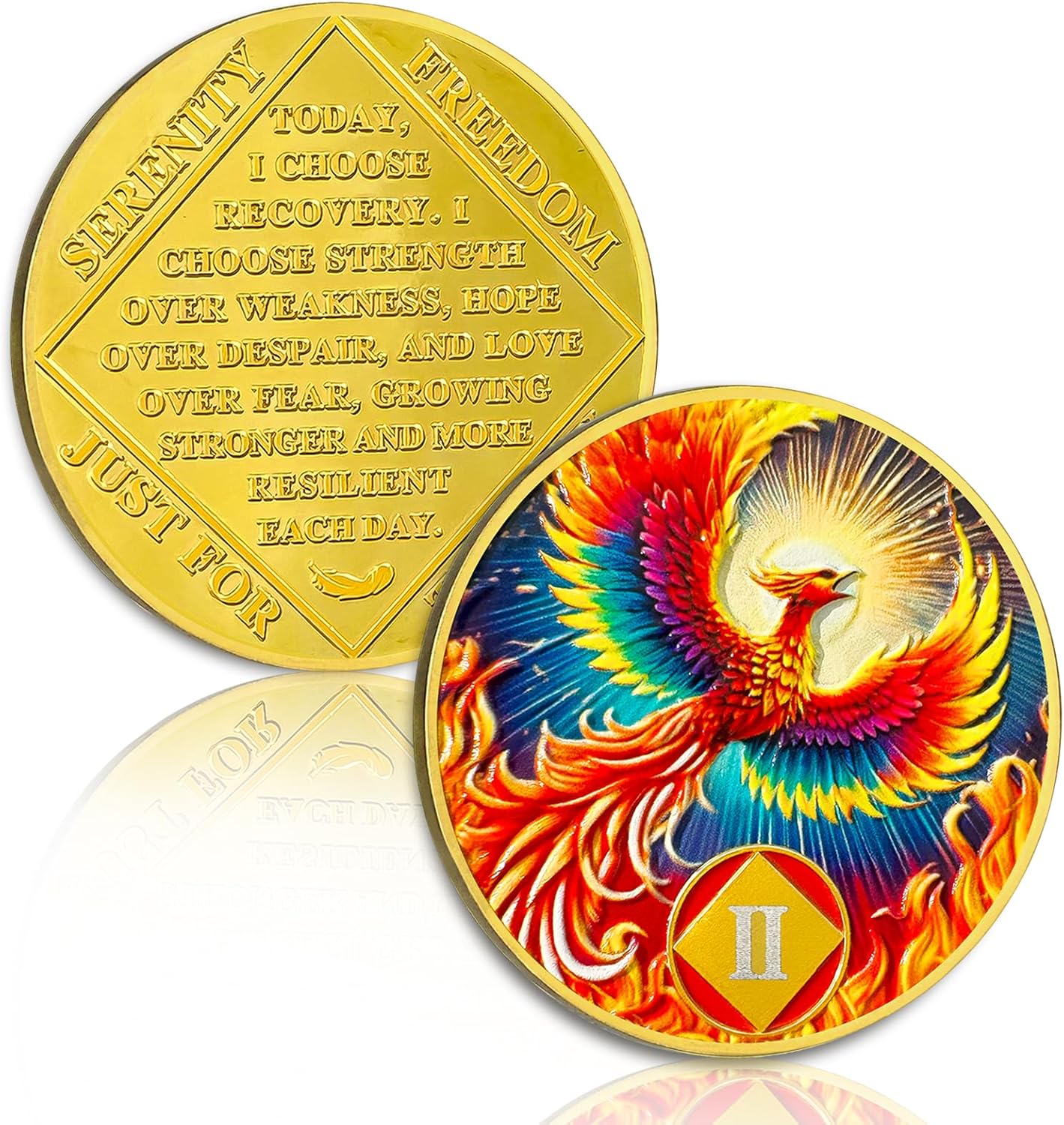 Phoenix of Light 15 Year Sobriety Coin, Fly to Hope NA Coin - Addiction Recovery Chip with Token Capsule, Inspirational Sobriety Gifts for Men Women