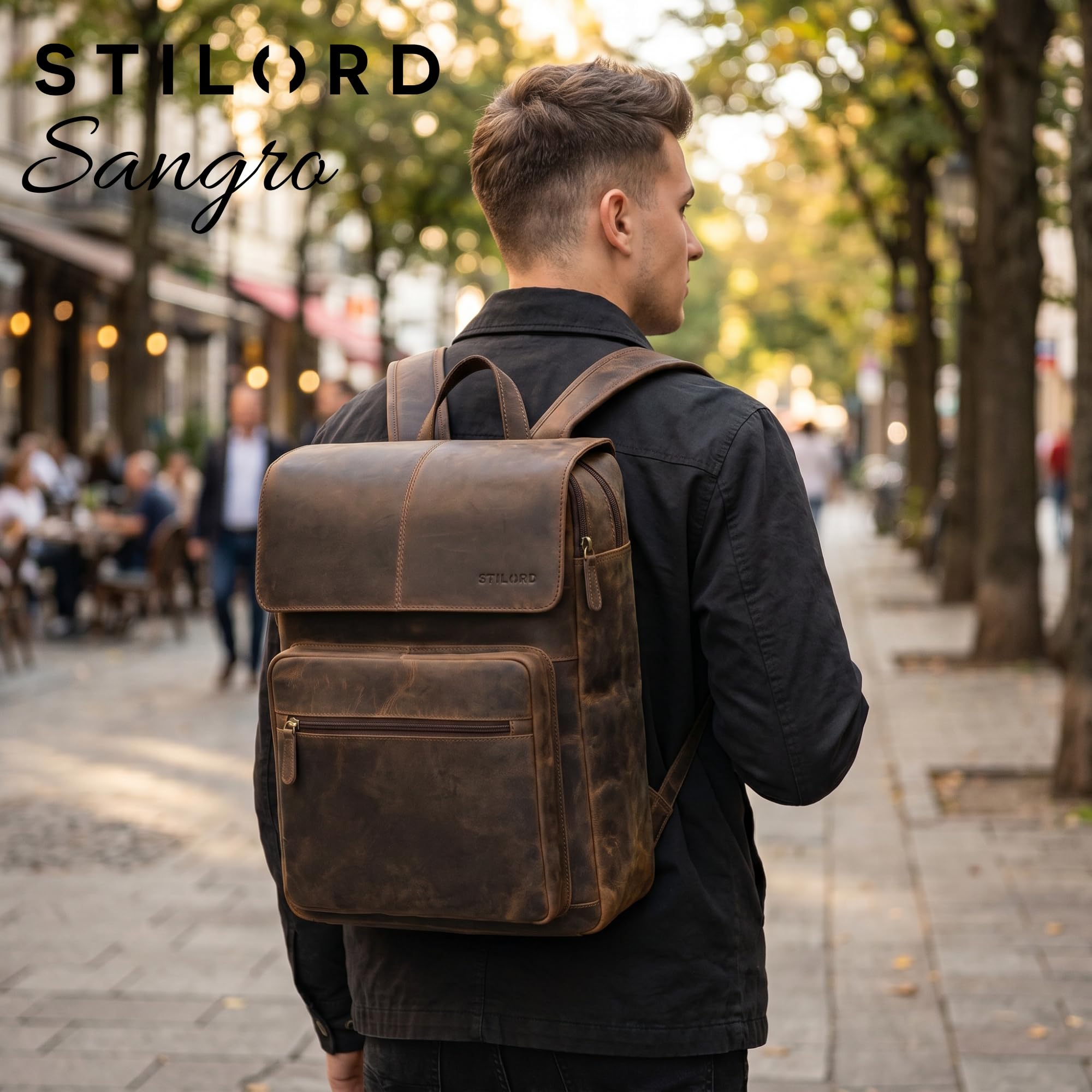 STILORD Sangro Mochila Cuero Hombre - Mochilas Portátil 15,6-16'' con 2 Compartimentos - Backpack Trabajo Piel Auténtica con Solapa Y Sujeción Trolley Color:Colorado - marrón