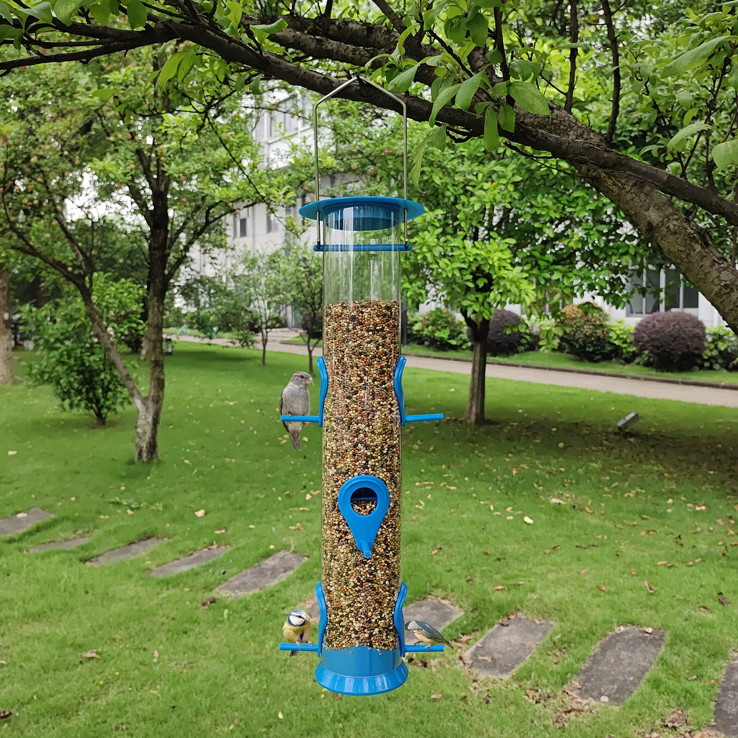 Urban Deco Bird Feeders Hanging Plastic Tube Bird Seed Feeder 6 Ports