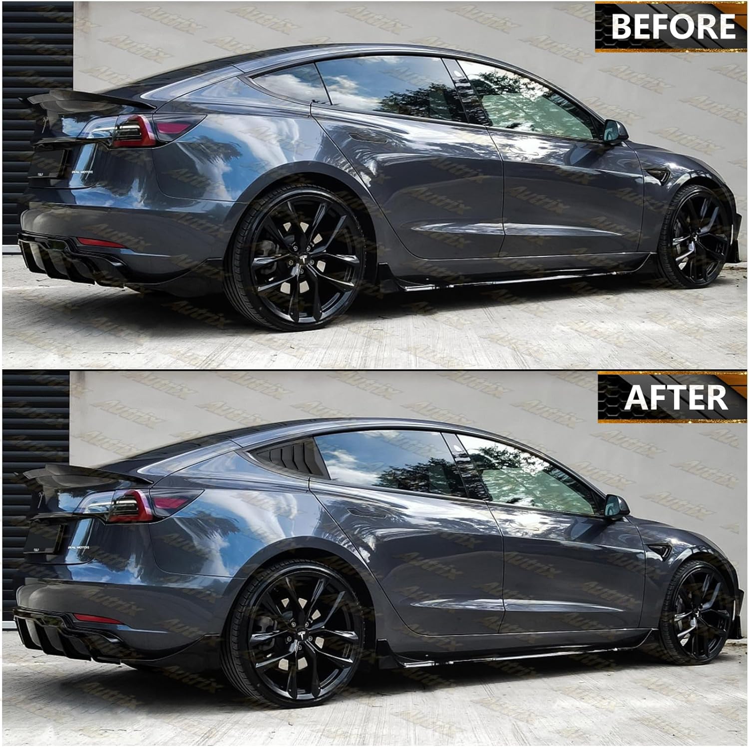Rear Side Window Louvers Cover for 2017–2026 Tesla Model 3 & Model 3 Highland, Window Louver Air Vent Scoop Shades Shutter Cover Sport Style Exterior Accessories Matte Black