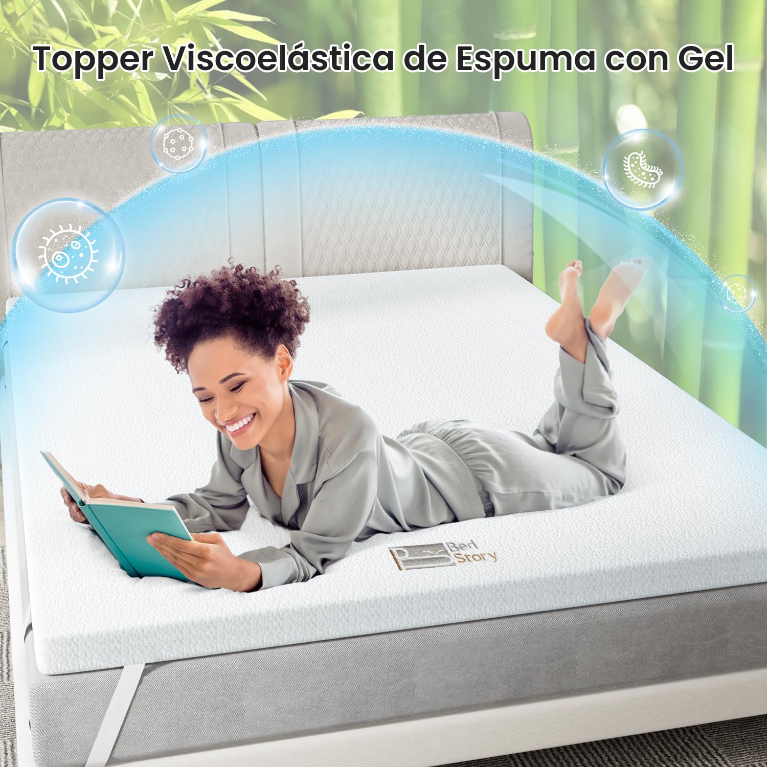 BedStory Coprimaterasso in memory foam con Infusione di gel rinfrescante, removibile e lavabile, 150 x 190 x 6 cm - Vista 7
