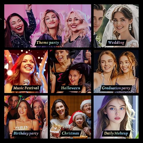 24pcs Halloween Freckles Makeup Patches Face Glitter Speckles, Costumes for Women, Halloween Temporary Face Tattoo Glitter Freckles, Halloween Accessories for Woman ＆ Kids(24Pack-Holographic)