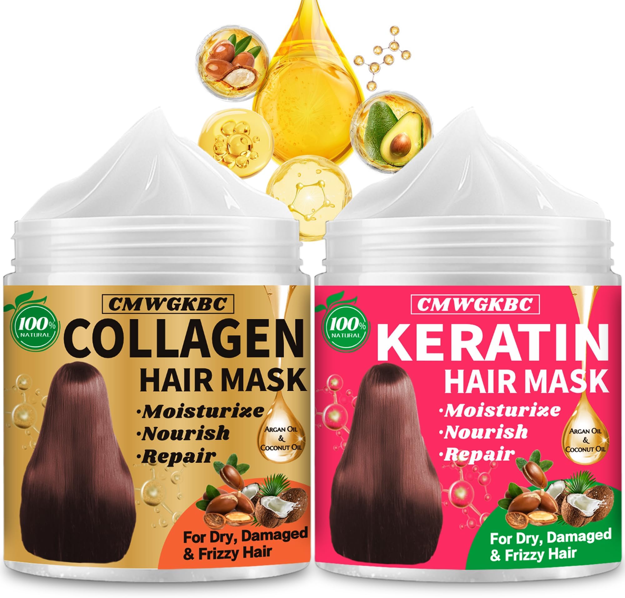 Collagen Hair Mask & Keratin Hair Mask for Damaged Hair,Keratin Hair Treatment,Repair Deep Conditioner for Dry Hair,Vitamin E Natural Hydrating Hair Mask with Argan Oil All Hair Type,Hair Care Gifts