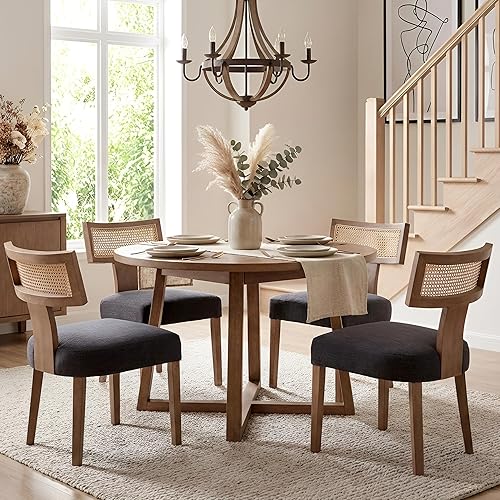 Miniatura 25 de HNY Juego de 6 sillas de comedor de estilo de mediados de siglo, con tapizado en tela de lino de estilo granja, respaldo curvo, para cocina, con